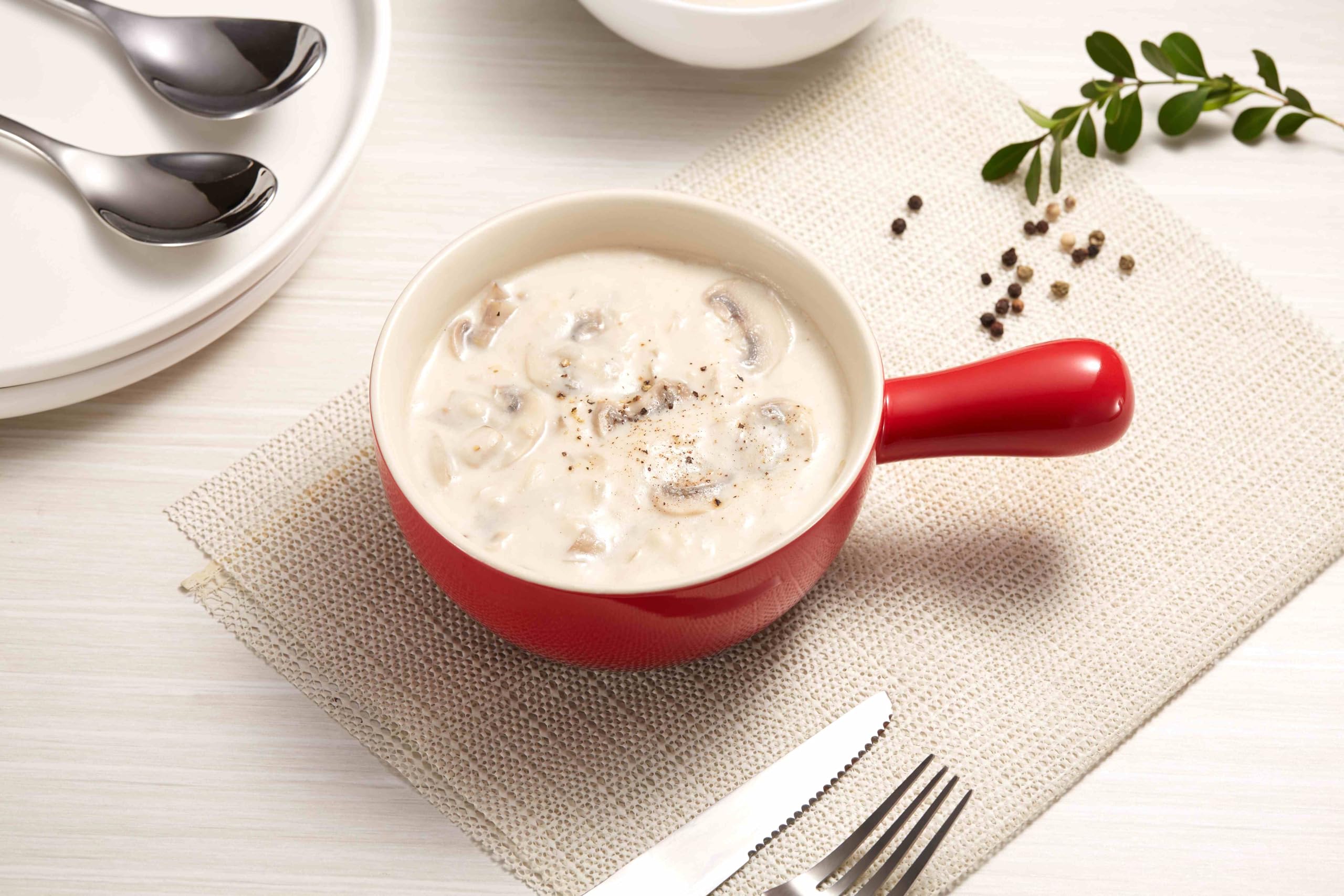 Kook French Onion Soup Crocks - Set of 4 Stackable Ceramic Bowls with Handles, 24 oz, Oven, Microwave & Dishwasher Safe Stoneware - Perfect for Soups, Cereal, Casseroles, Baking & Serving - Crimson Ombre Design