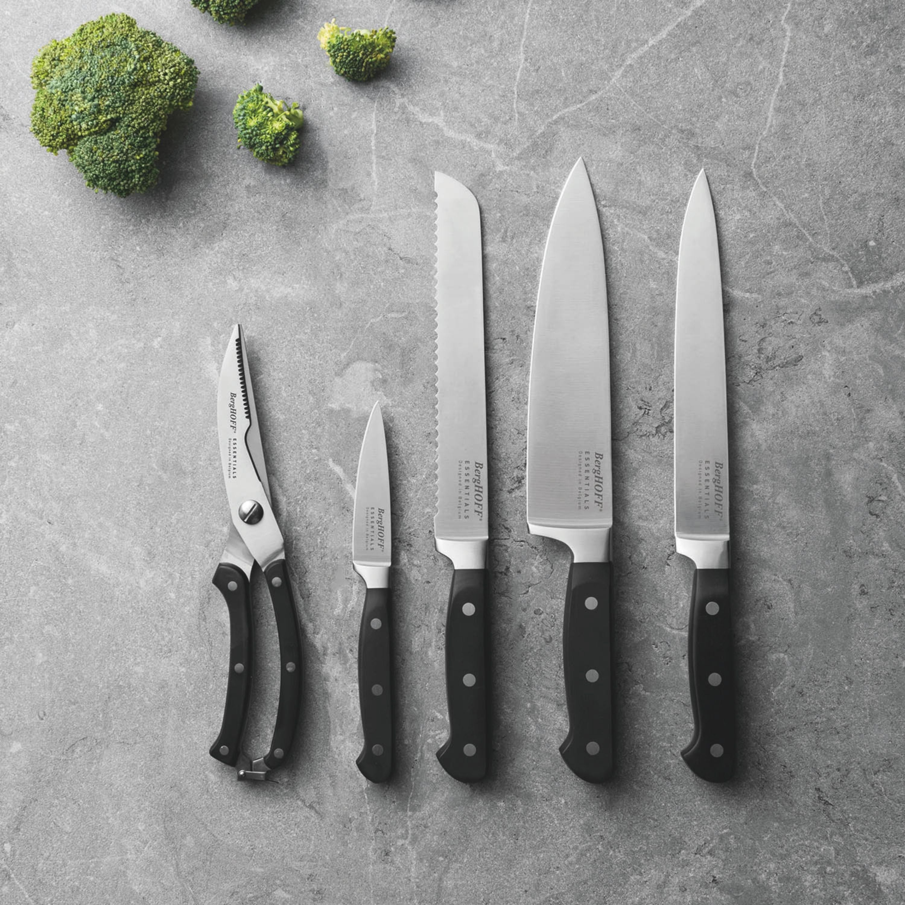 BergHOFF Essentials 5-Piece Stainless Steel Cutlery Set - Knife, Fork & Spoon for Dining, Kitchen & Travel | Durable & Elegant Flatware for Home, Restaurant & Outdoor Use