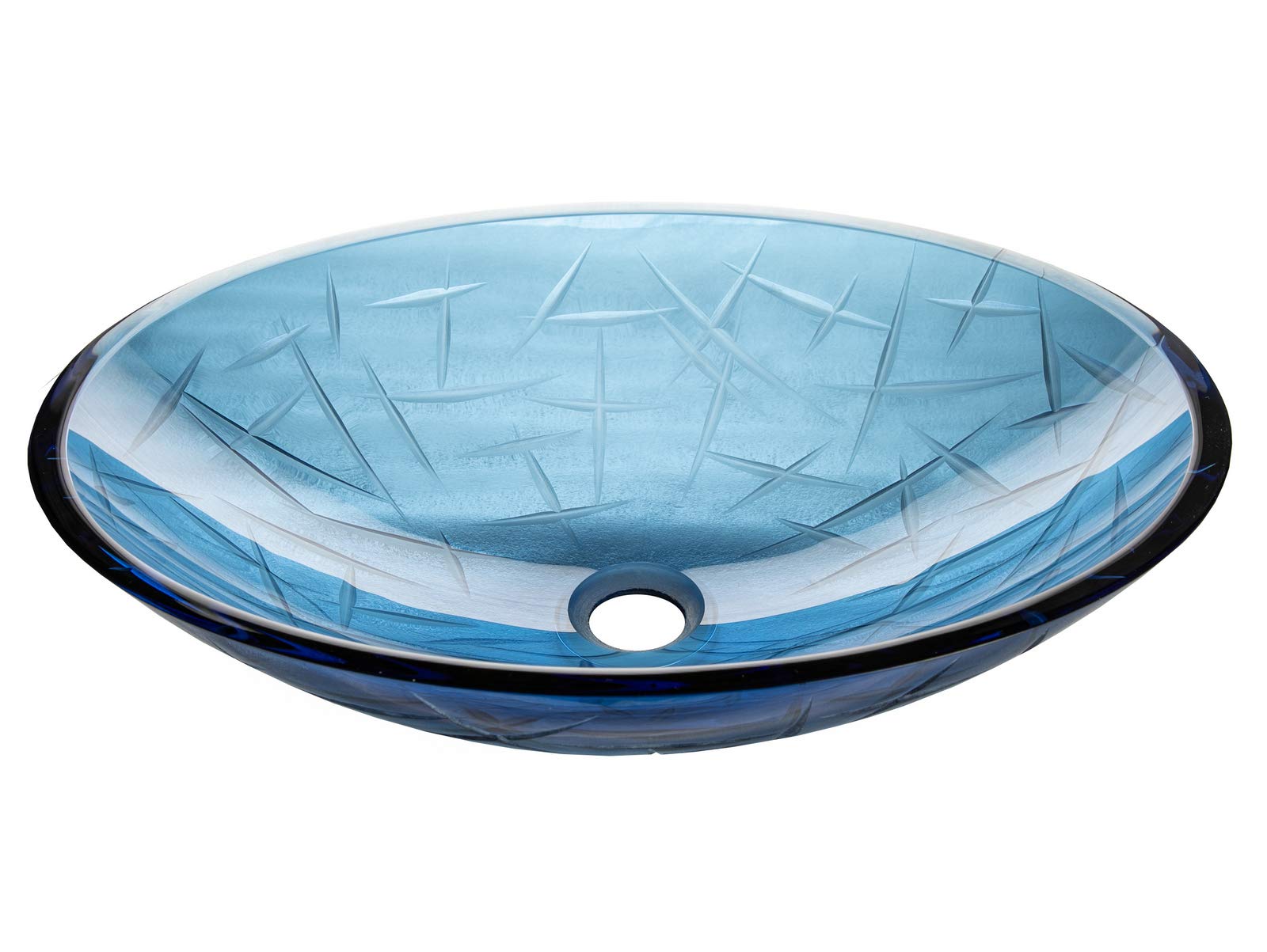 Blue Crystal Cut Oval Glass Bathroom Vessel Sink - Modern Oval Glass Vessel Sink for Bathroom Vanity, Countertop Washbasin - Perfect for Contemporary Bathrooms, Powder Rooms & Luxury Home Decor
