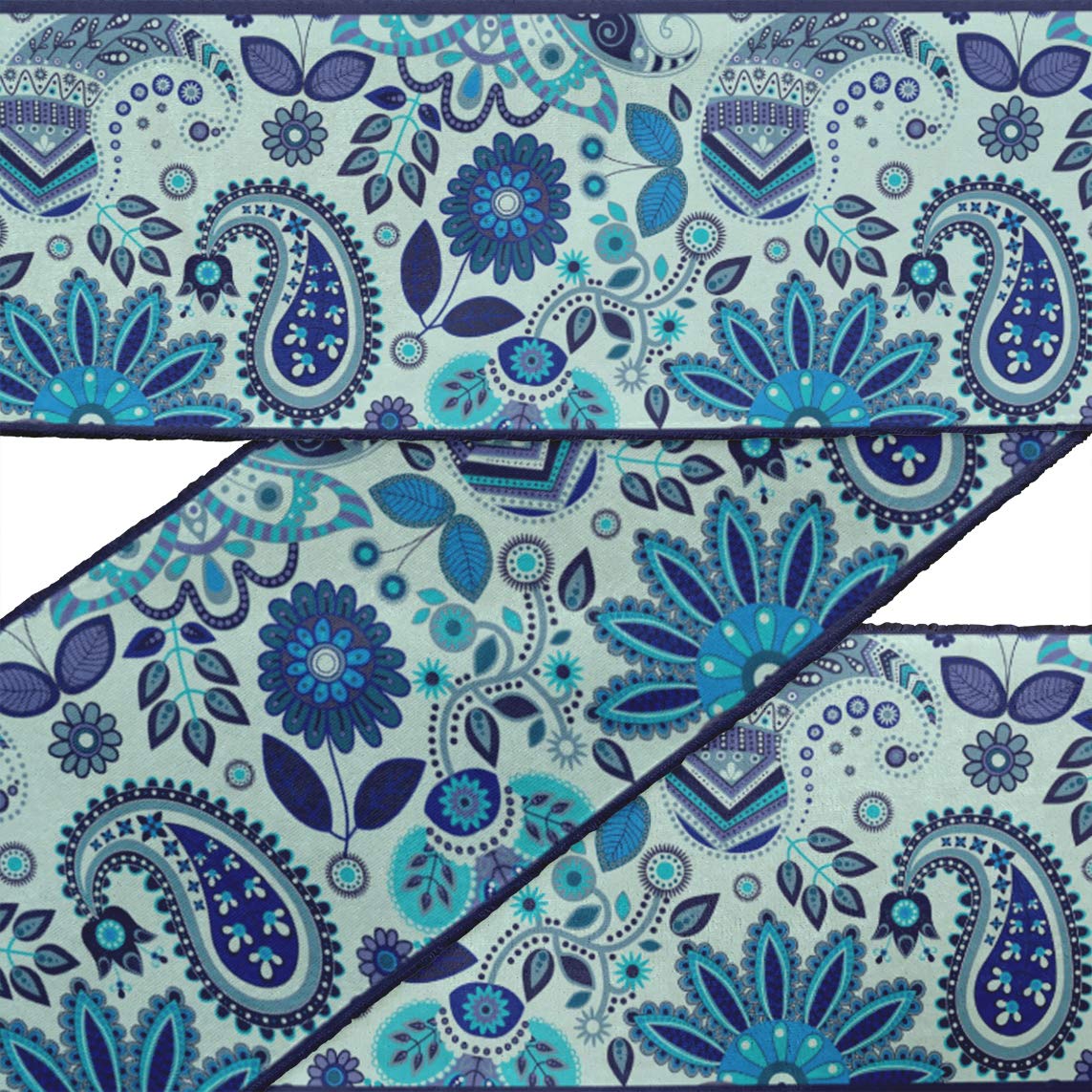 Green Leaves & Floral Paisley Printed Velvet Ribbon Trim - 9 Yards x 3 Inches Wide - Premium Sewing Lace for DIY Crafts, Clothing Accessories, Gift Wrapping & Home Decor