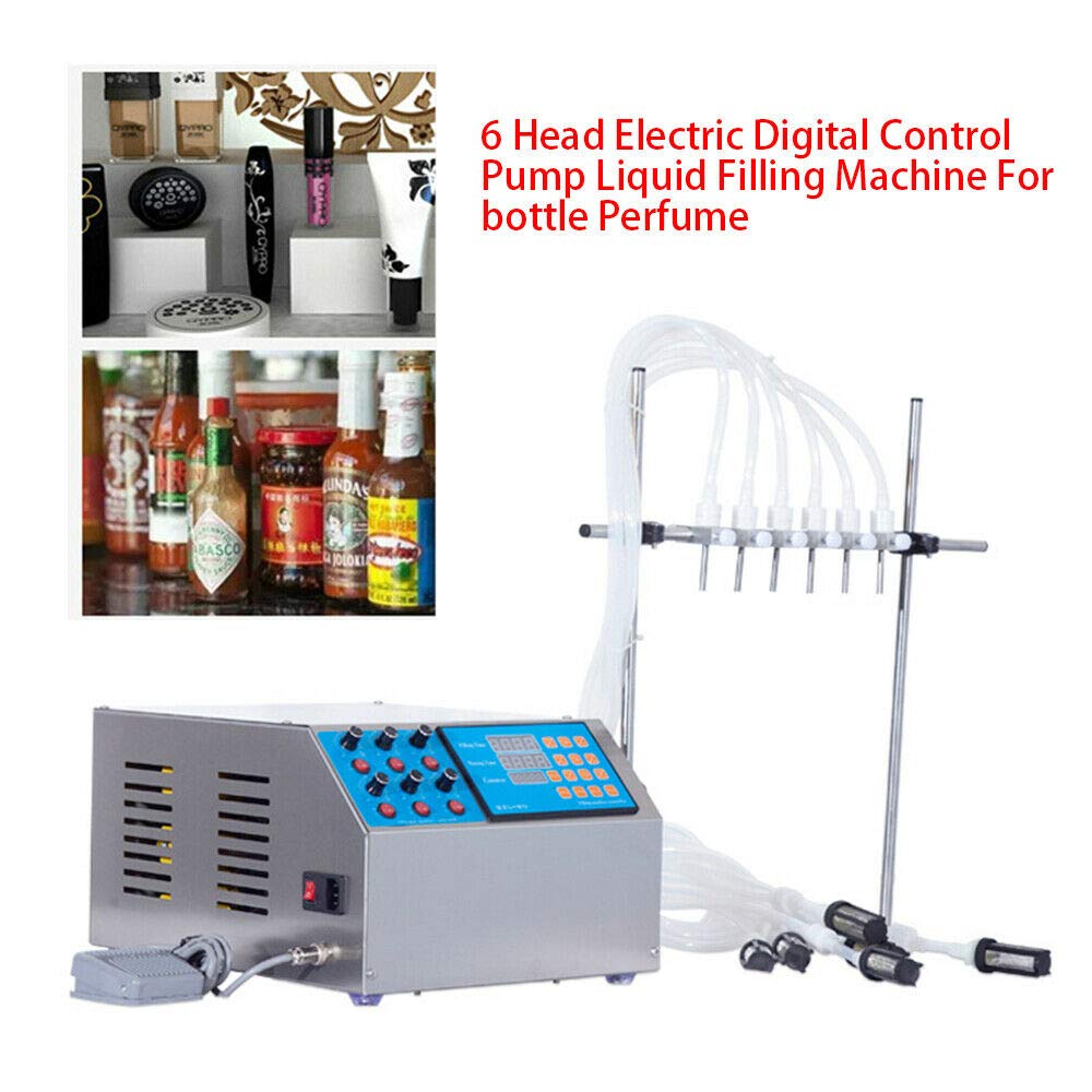 Stainless Steel Semi-Automatic Liquid Filling Machine for Water, Milk, Juice - 6 Head Bottle Filler with LCD Display & Diaphragm Pump | Perfect for Beverage Production, Home Brewing, and Small Business Packaging