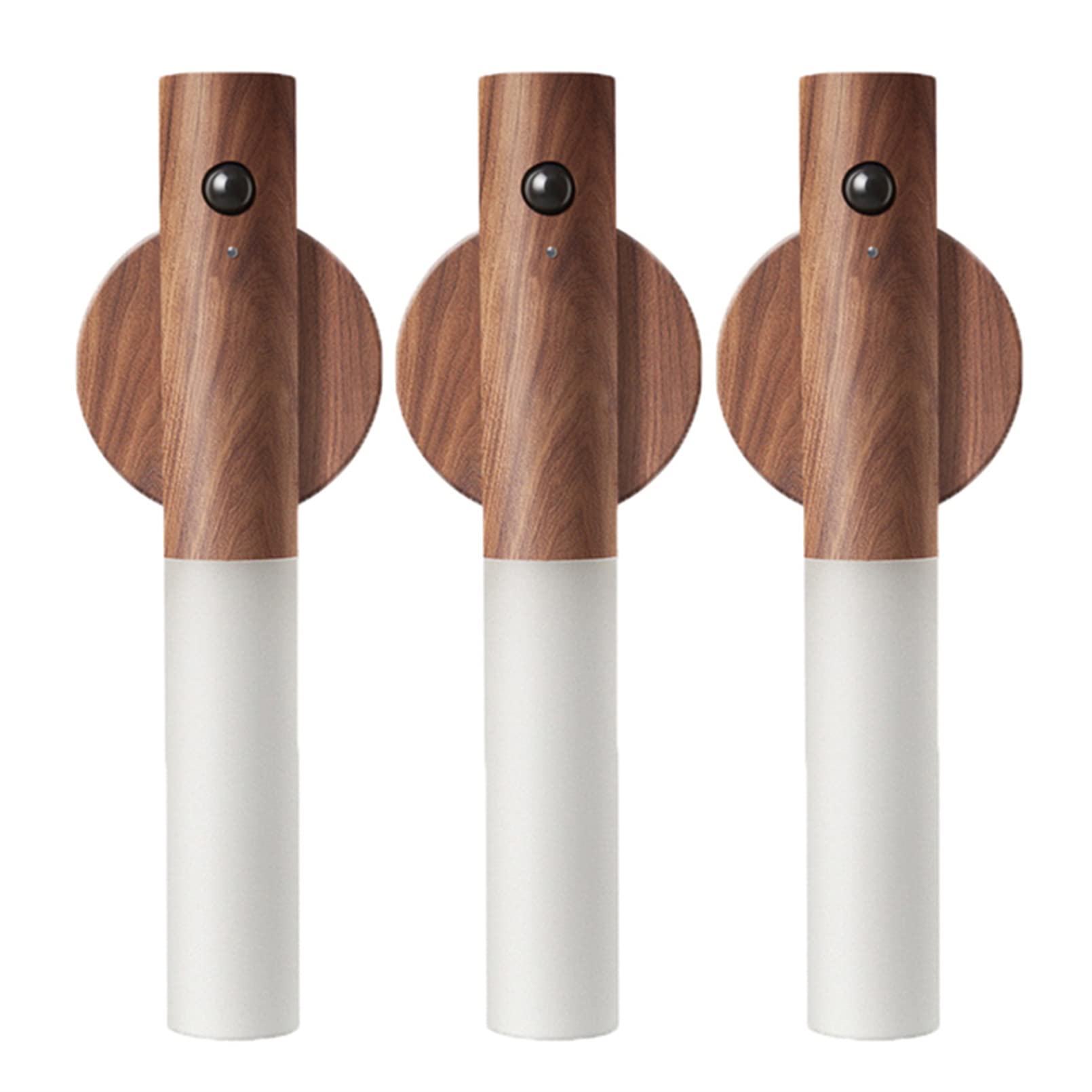 3Pcs Motion Sensor Night Light - USB Rechargeable, Smart Body Detection for Bedroom, Hallway, Stairs & Closet - Walnut Wood Design - Perfect for Nighttime Safety & Convenience