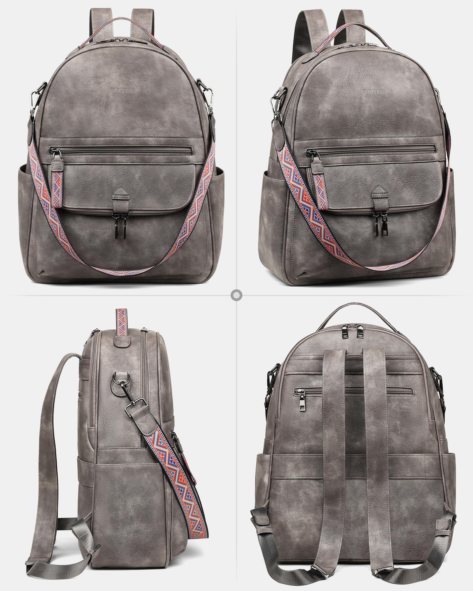 FADEON Leather Laptop Backpack for Women - Stylish PU Travel Bag with Laptop Compartment for Work & Commuting