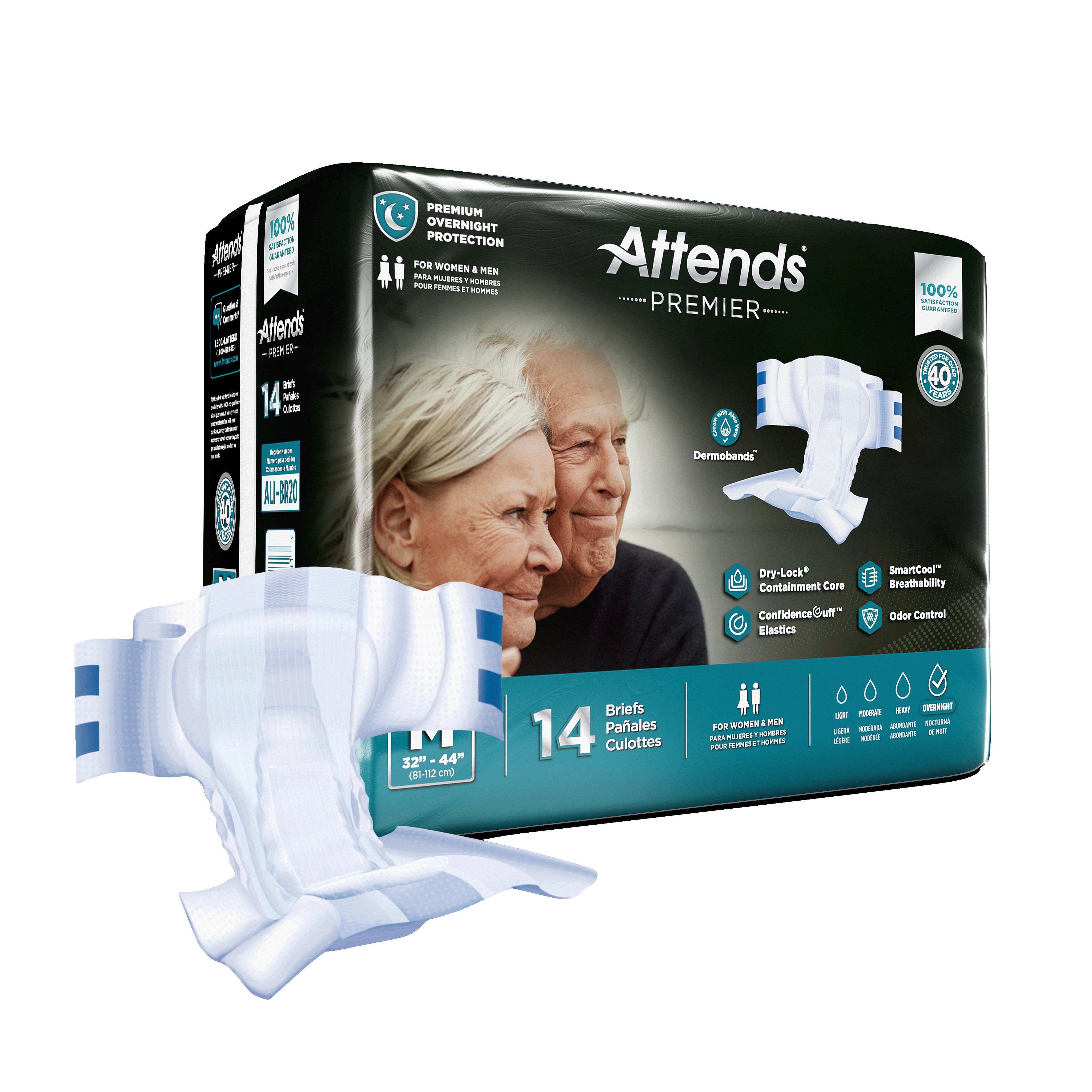 Attends Premier Briefs - Premium Adult Diapers for Incontinence Protection | Comfortable & Discreet for Day & Night Use | Ideal for Active Seniors & Travel