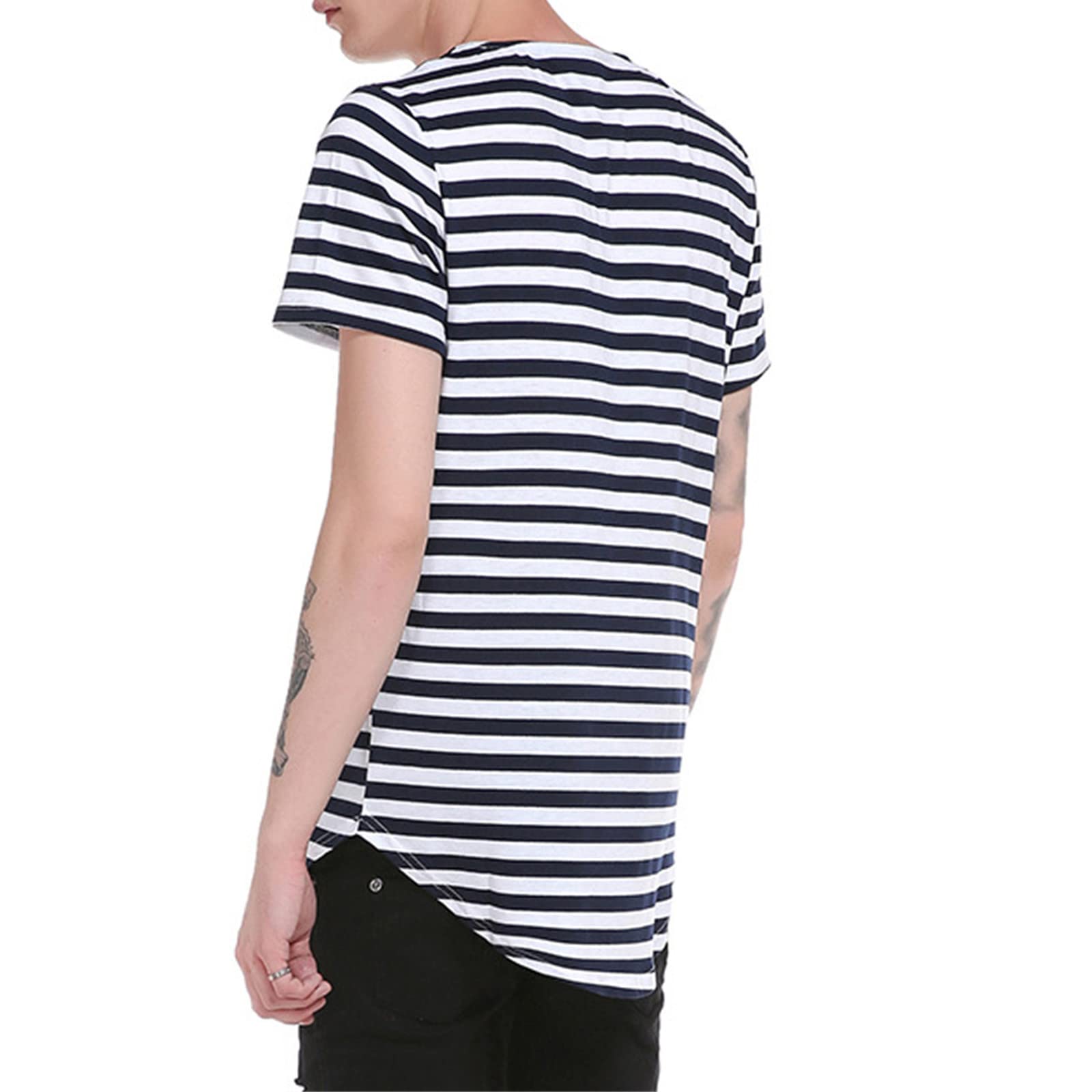 Men's Big & Tall Summer Striped Short Sleeve Dress Shirt - Red Round Neck Casual Top for Office, Party & Outdoor Wear