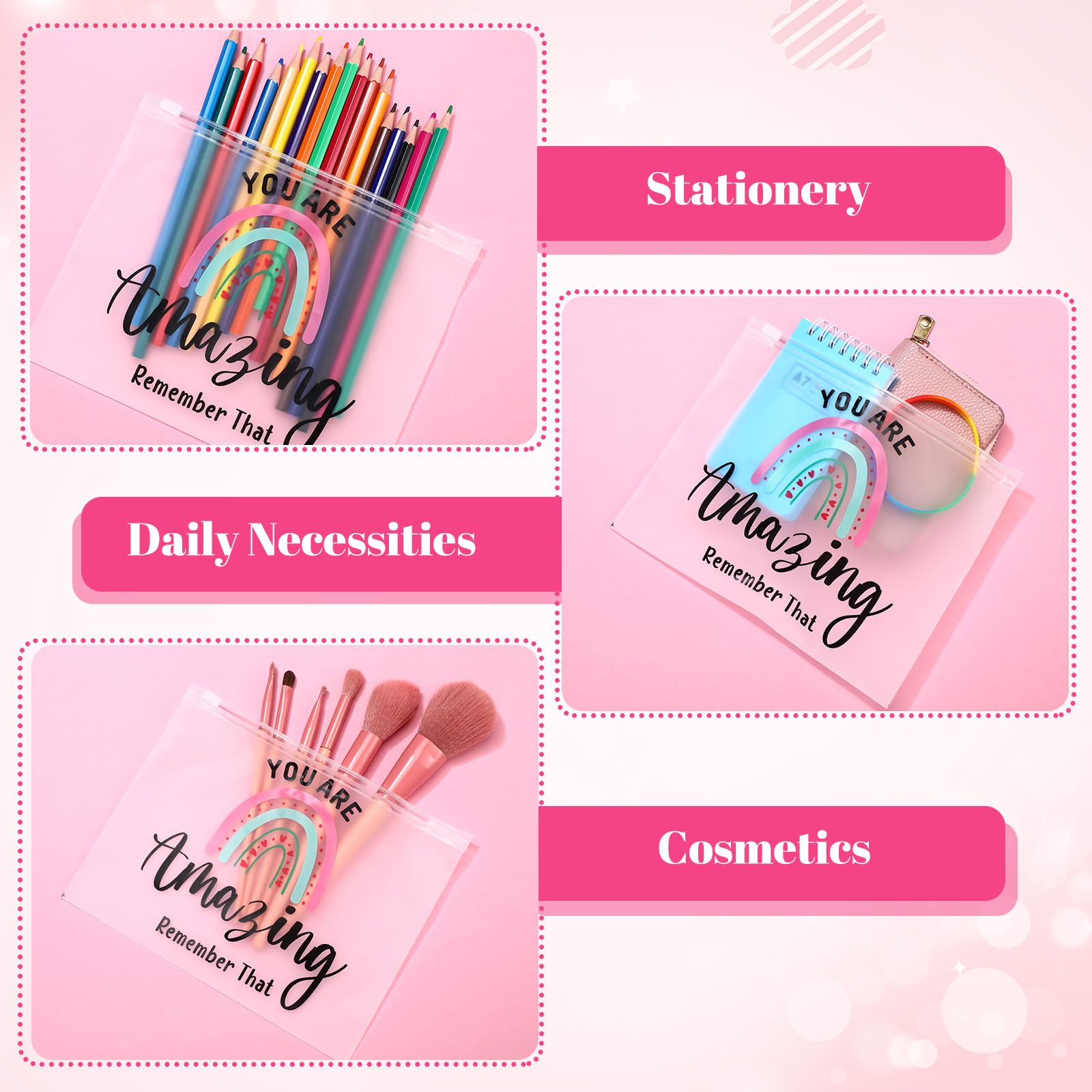 50 Pcs Inspirational Cosmetic Bags for Women - Bulk EVA Makeup Pouches with Zipper (You Are Amazing/Brave/Awesome) - Perfect for Birthday, Graduation, Christian Easter & Encouragement Gifts - Great for Travel, Daily Makeup Storage & Gift Giving