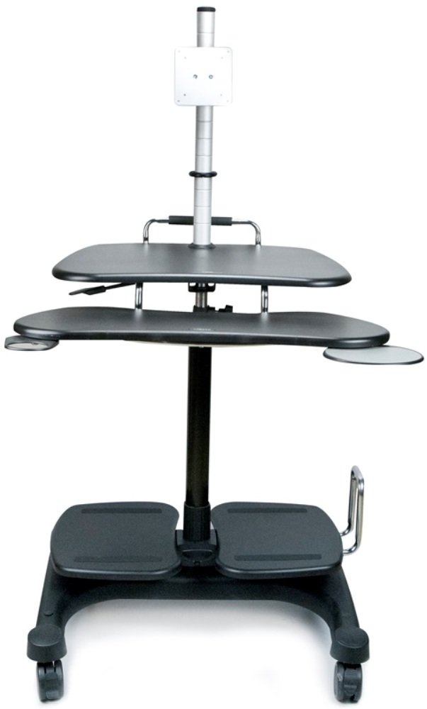 Aidata LDC003P Adjustable Sit Stand Mobile PC Workstation with Gas Spring Pole - High Impact ABS Plastic (Black) - Ergonomic LCD/LED Monitor Mount for Home Office & Gaming Setup