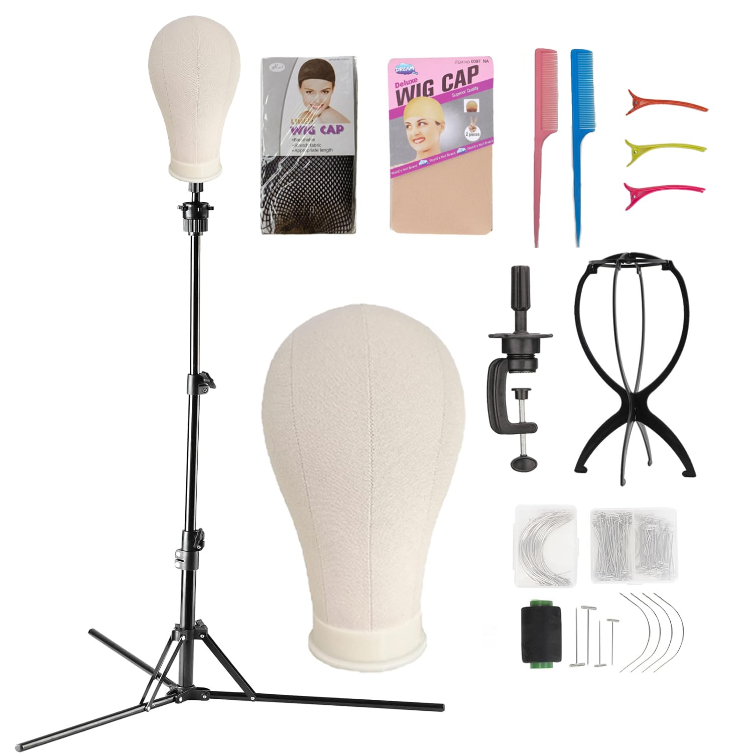 23 Inch Wig Head with Stand - 63 Inch Adjustable Mannequin Tripod & Canvas Head for Wig Making, Styling & Display | Perfect for Salons, Cosmetology Schools & Home Use