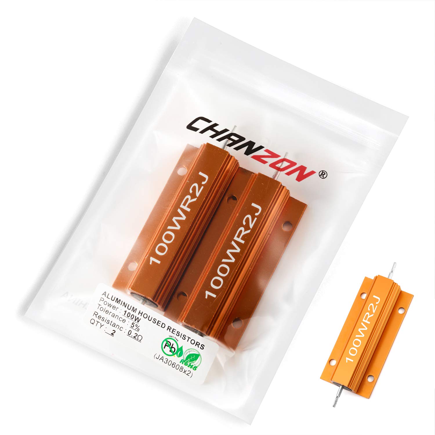 Chanzon 2pcs 100W 0.2 Ohm Wirewound Aluminum Shell Resistor ±5% Tolerance (0.2R/R2/0R2) - RoHS Certified for Power Supplies, Audio Amplifiers, and Industrial Equipment