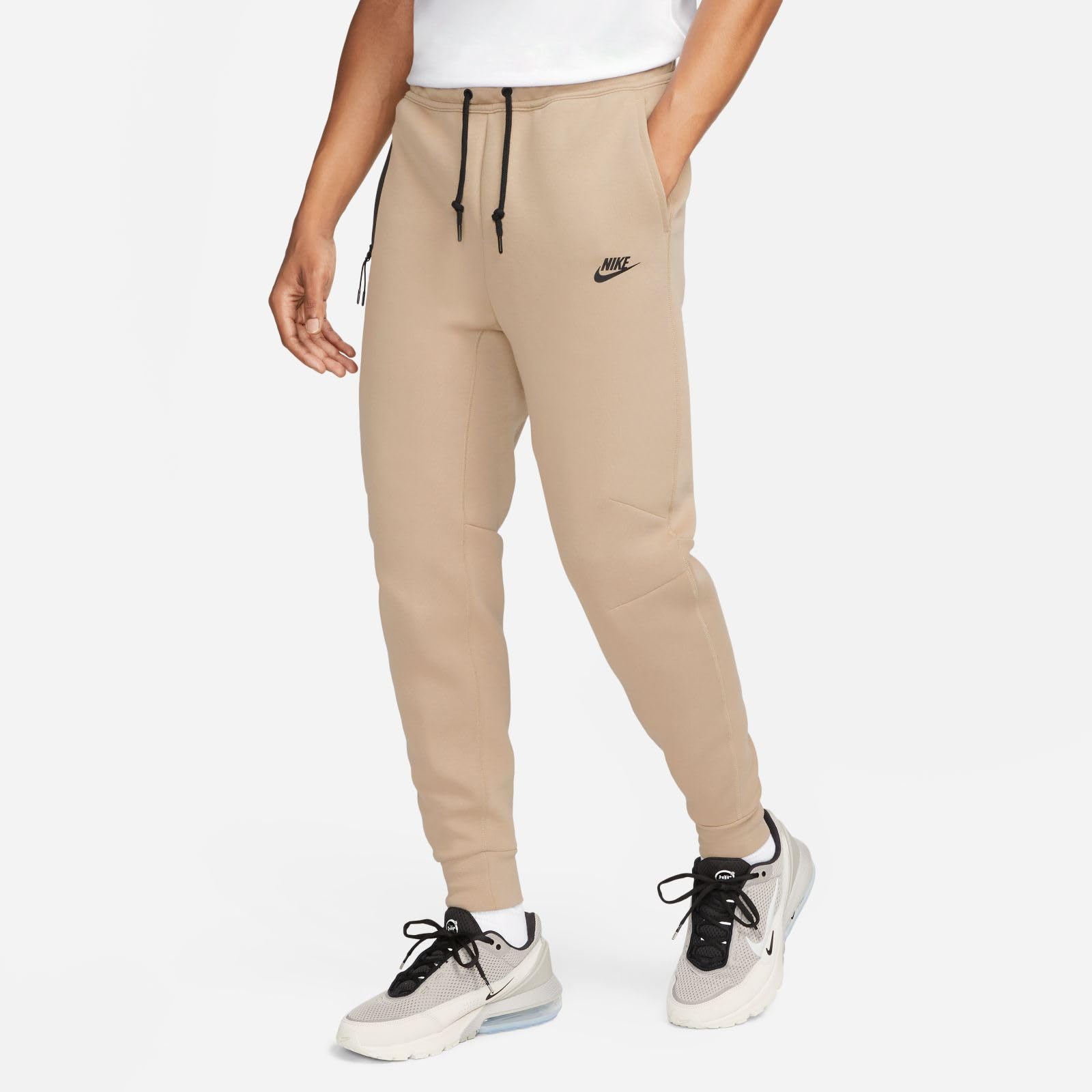 Nike Tech Fleece Jogger Pants for Men - Lightweight Fleece Sweatpants, Size Large, Khaki/Black - Perfect for Running, Gym & Casual Wear