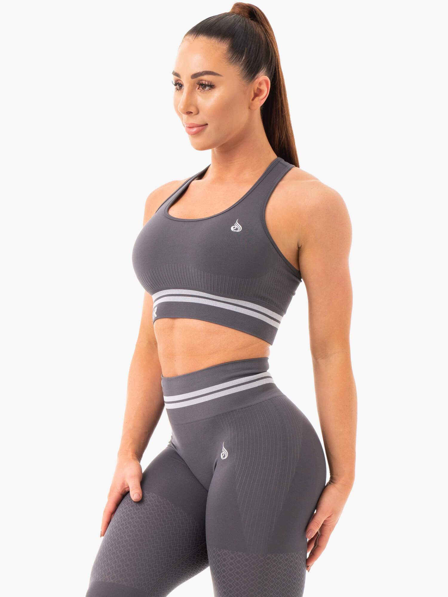 Freestyle Seamless Longline Sports Bra for Women - High Support Workout Top - Charcoal Grey - Perfect for Yoga, Running & Gym