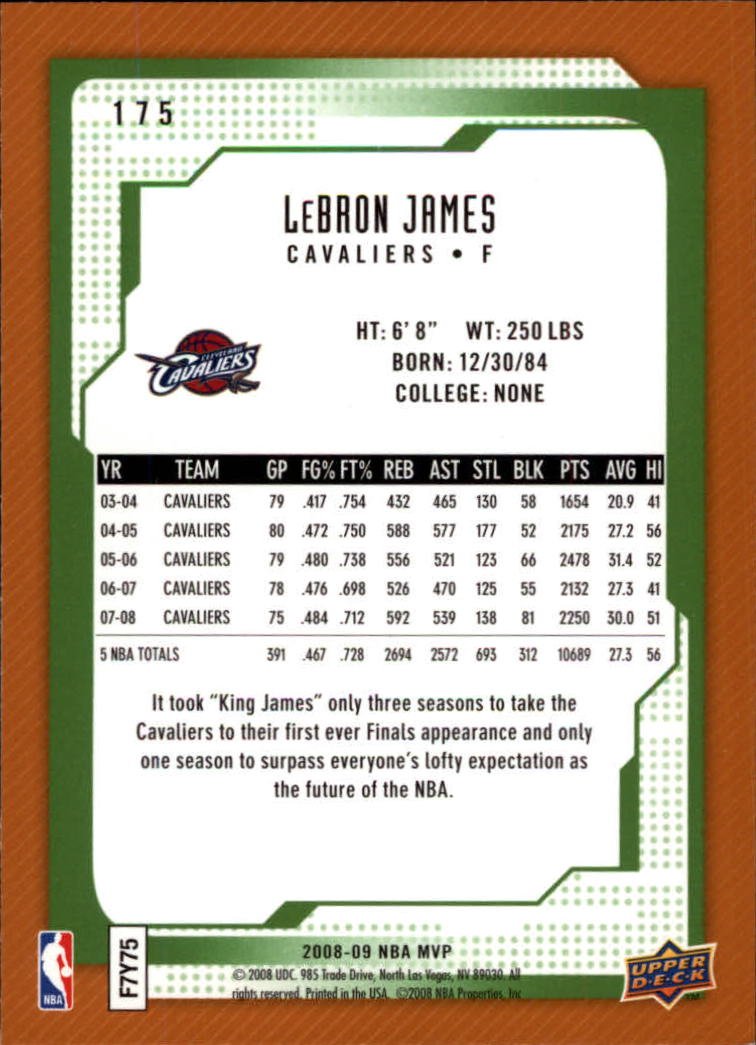 2008-09 Upper Deck MVP Basketball Card #175 LeBron James - Rare Collectible Sports Memorabilia for NBA Fans and Card Collectors | Perfect for Display, Investment, and Trading