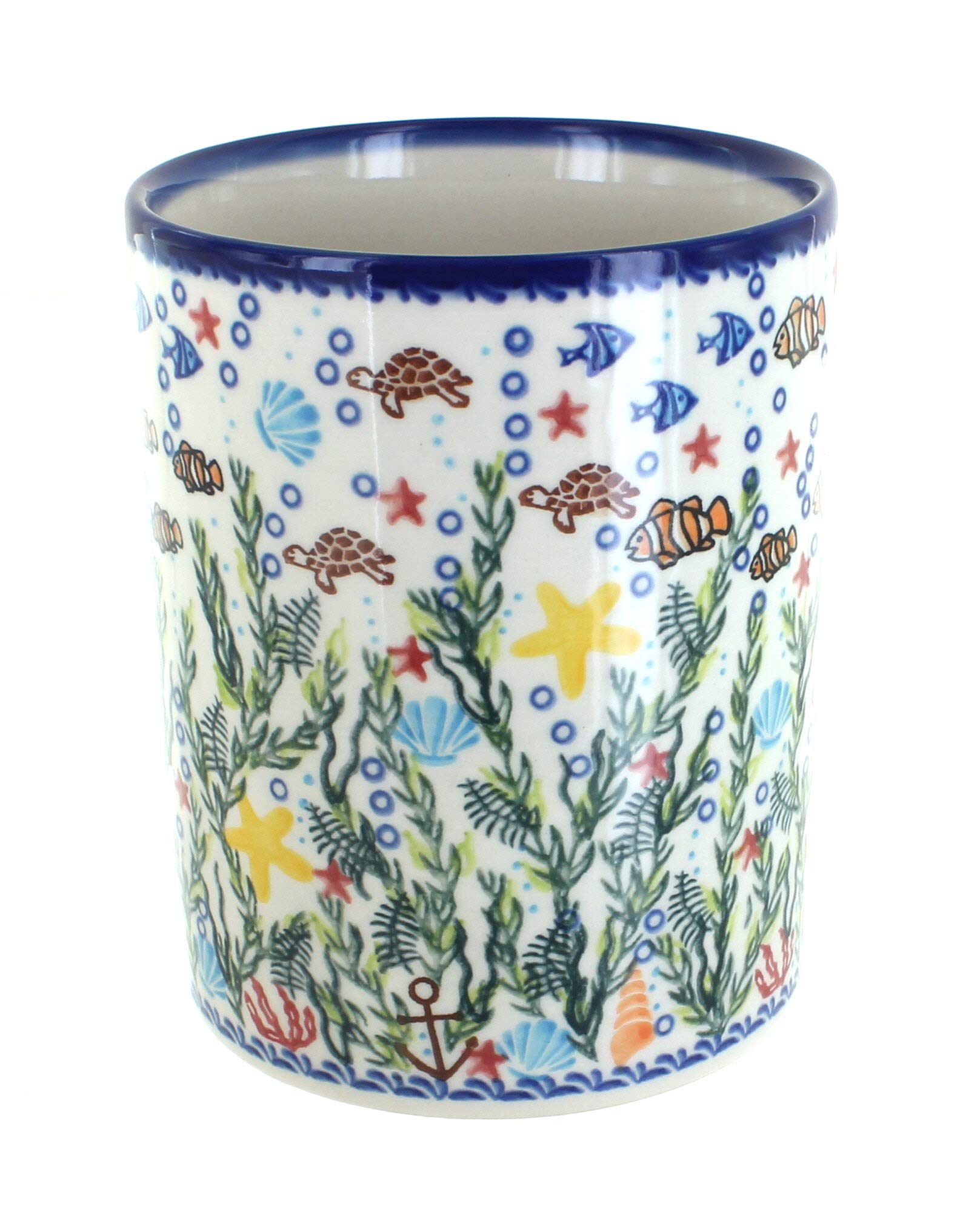 Blue Rose Polish Pottery Atlantis Utensil Jar - Handmade Ceramic Kitchen Storage for Spoons, Forks & Cooking Tools - Perfect for Farmhouse, Rustic & Coastal Home Decor