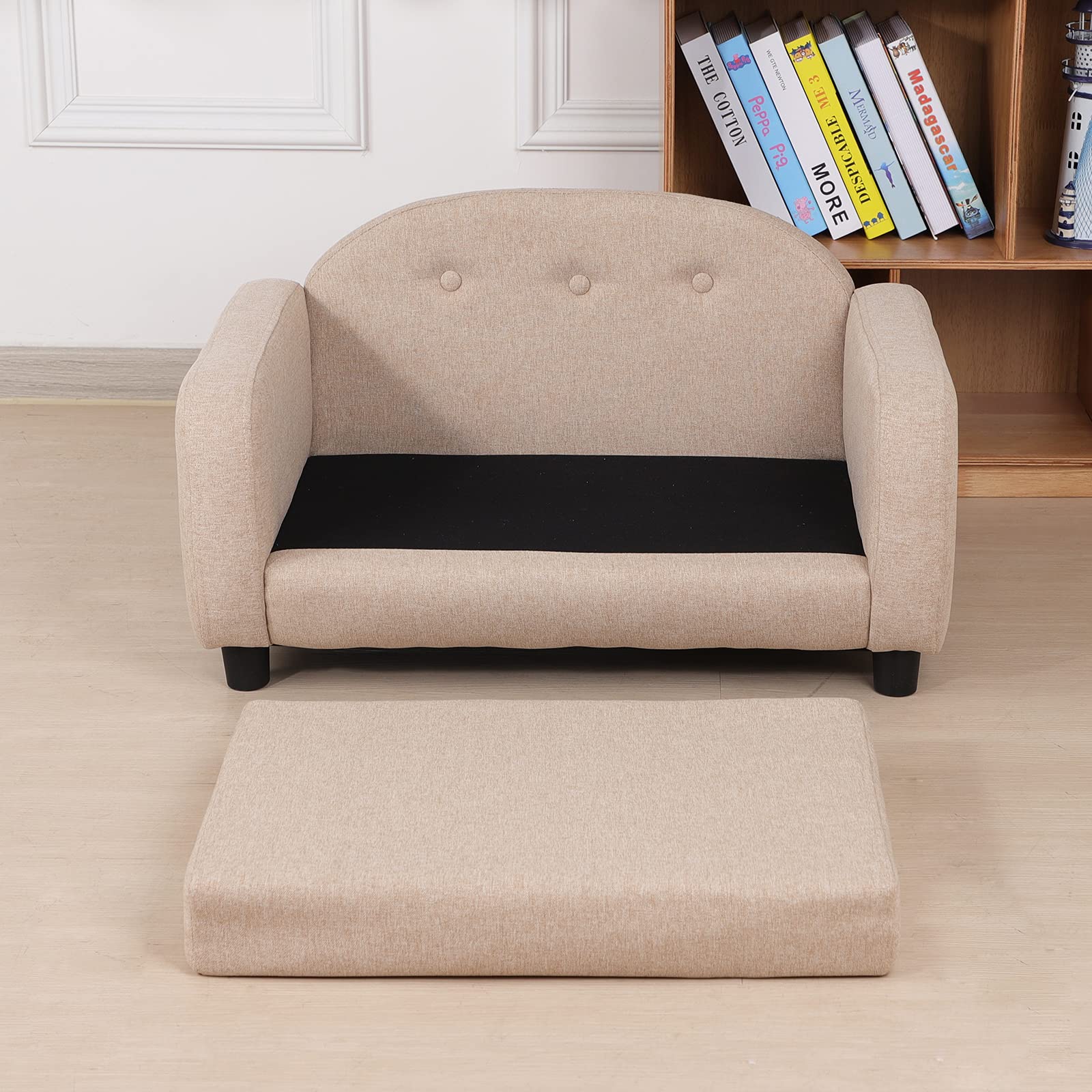 Premium Pet Bed Sofa for Small Dogs & Cats - Soft Washable Cushion, Cozy Puppy Bed & Cat Couch - Perfect for Living Room, Bedroom & Pet Napping (Beige)