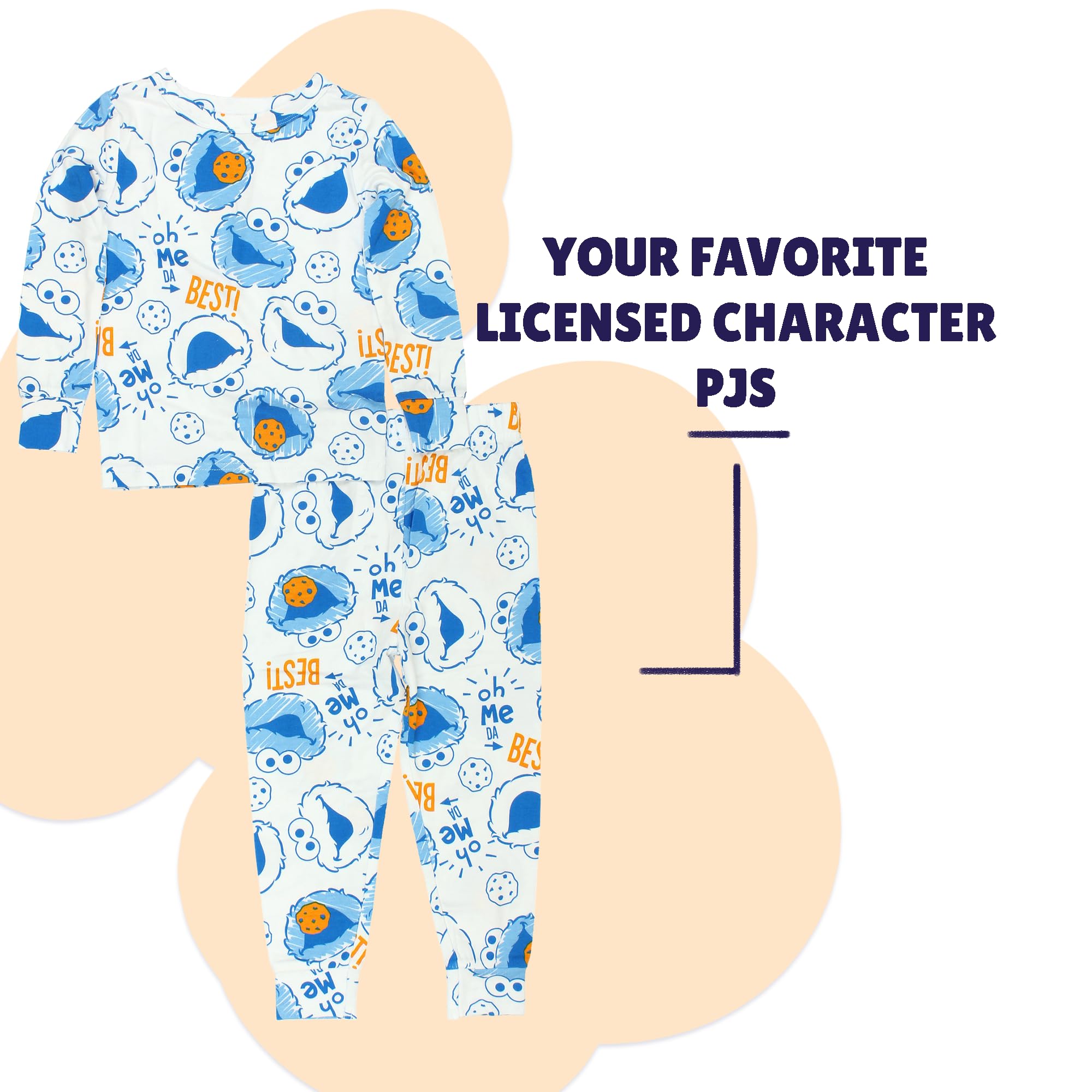 Sesame Street Cookie Monster Toddler Boys Long Sleeve Viscose Pajama Set - Soft & Comfortable Sleepwear for Kids, Perfect for Bedtime & Lounging