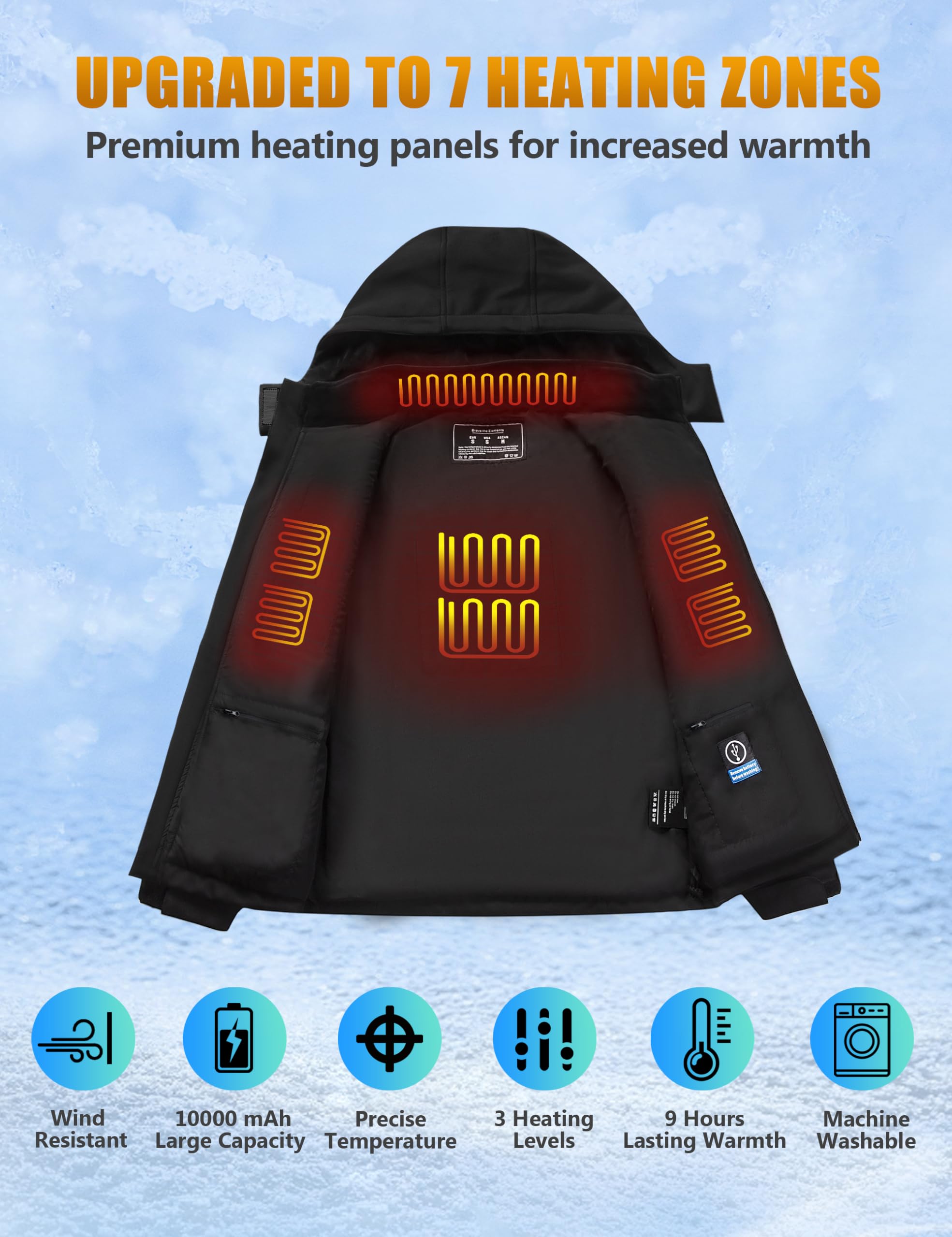Rechargeable Heated Jacket for Men & Women - 10000mAh Battery Heated Coat with 3 Temperature Settings | Perfect for Winter Outdoor Activities, Camping, Hiking & Cold Weather Commutes