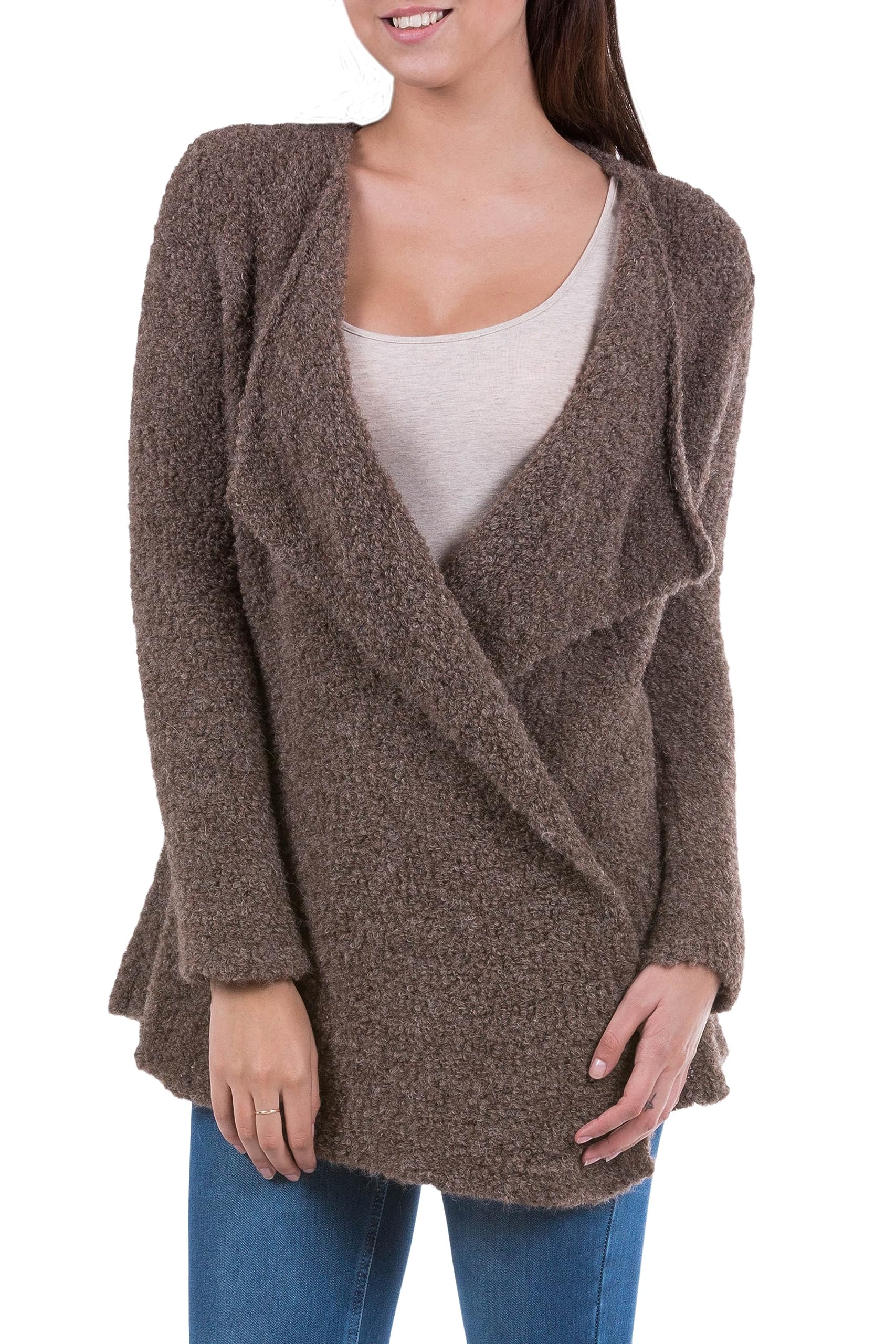 NOVICA Handmade Alpaca Wool Cardigan - Brown Loose Fit Long Sweater from Peru | Warm & Cozy Blend for Women | Perfect for Fall, Winter & Casual Outings