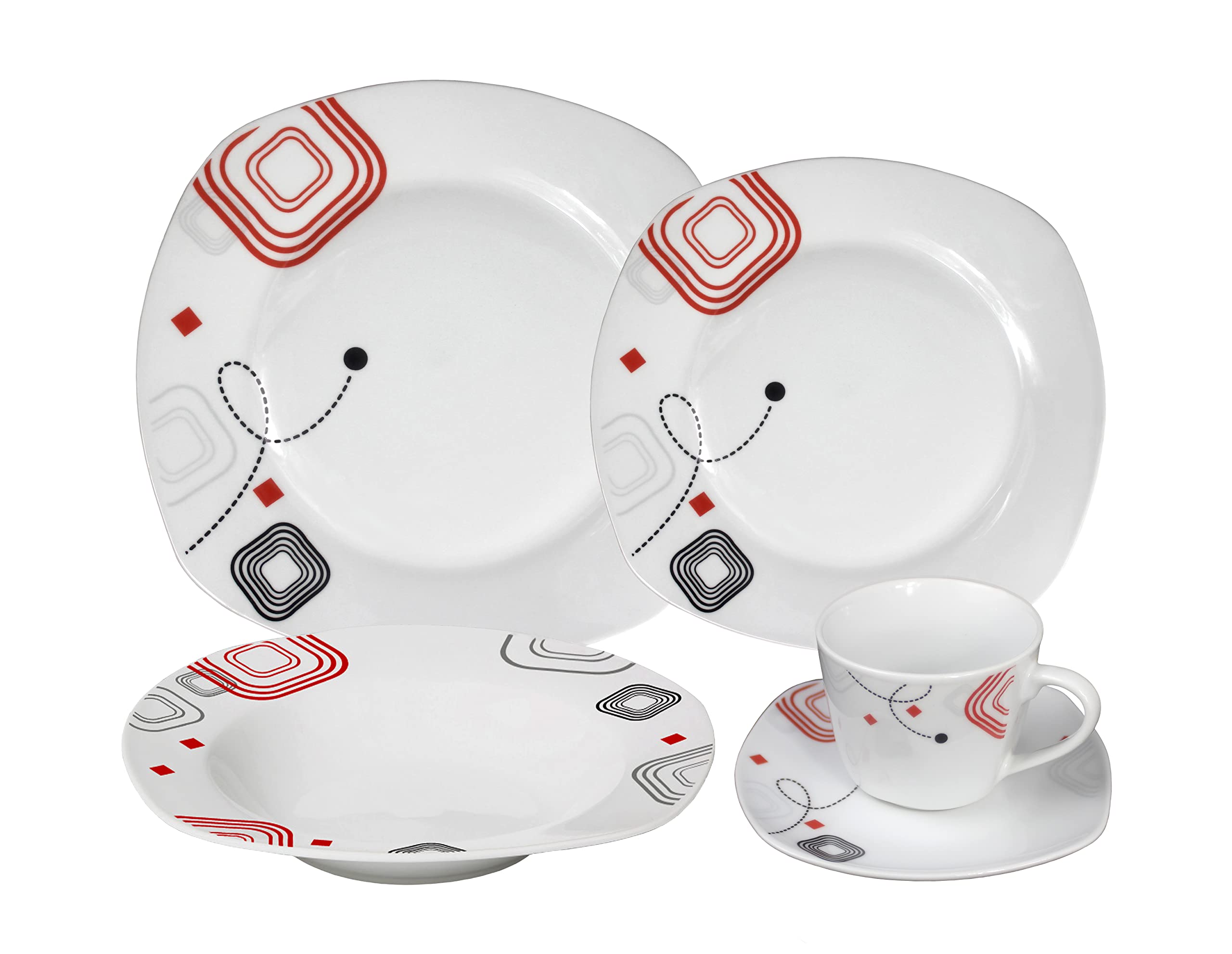 20-Piece Porcelain Square Dinnerware Set for 4 - Modern Geometric Design Dinner Plates, Bowls & Mugs - Elegant Tableware for Parties, Weddings & Holiday Gatherings