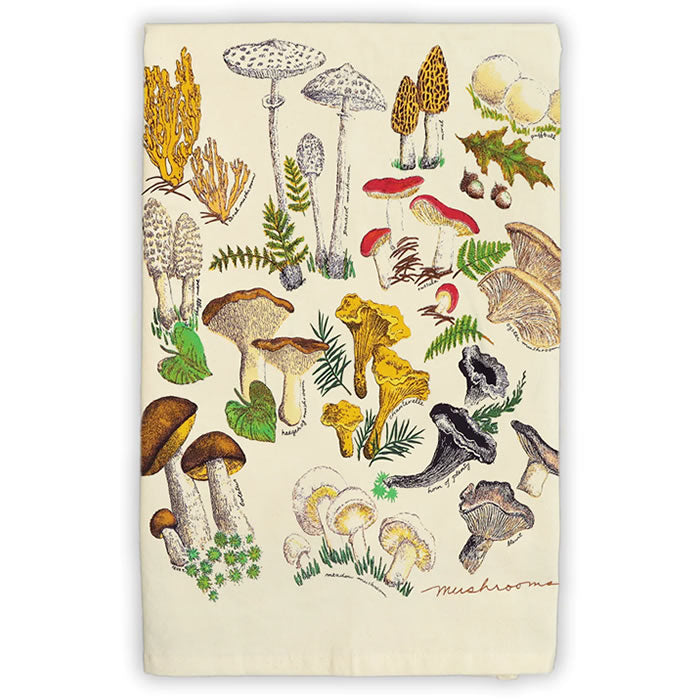 100% Cotton Tea Towel with Mushroom Print - Absorbent Kitchen Towels for Dishes, Drying Hands & Decor - Eco-Friendly Home & Kitchen Essentials