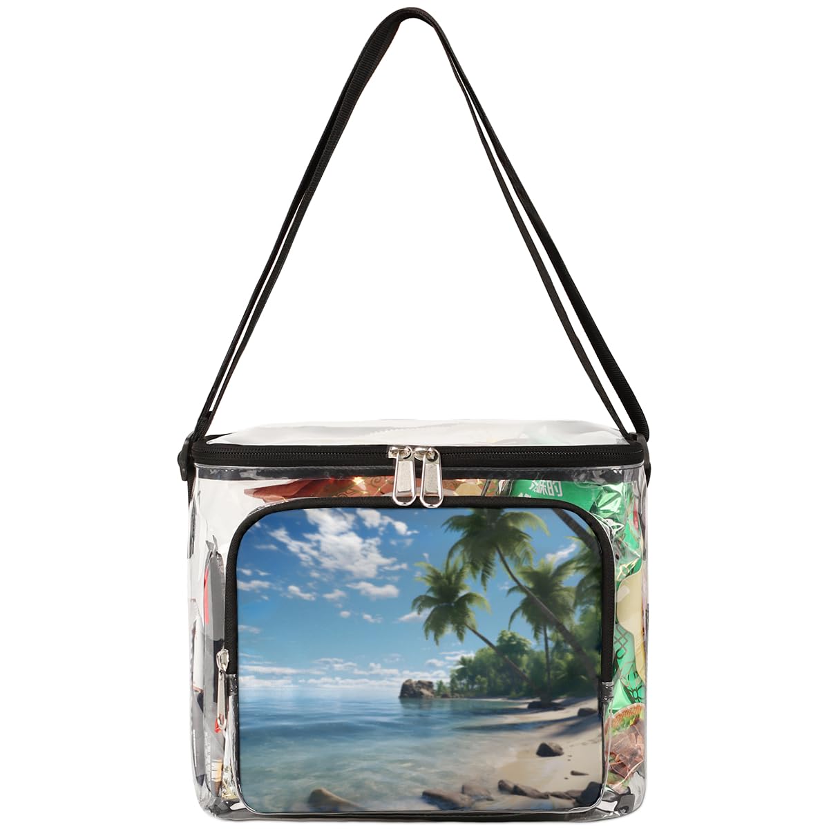 GzLeyigou Clear Tote Bag with Handles - Tropical Palm Tree Design Transparent Shoulder Bag for Lunch, Beach, Travel | Stadium Approved Crossbody Purse for Outdoor, Picnic, Concerts & Sports Events | Perfect for Summer Outings, Music Festivals and Shopping