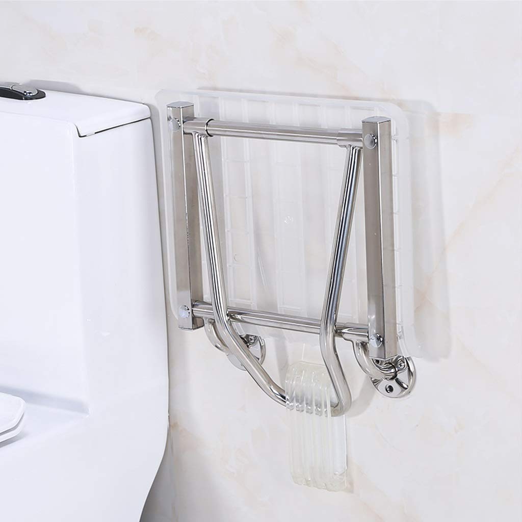 Wall Mounted Plastic Shower Chair - White Folding Bathroom Stool with Stainless Steel Frame | Foldable Bath Seat for Adults, Elderly & Disabled | Safe Bathing Aid for Home, Sauna & Spa Use