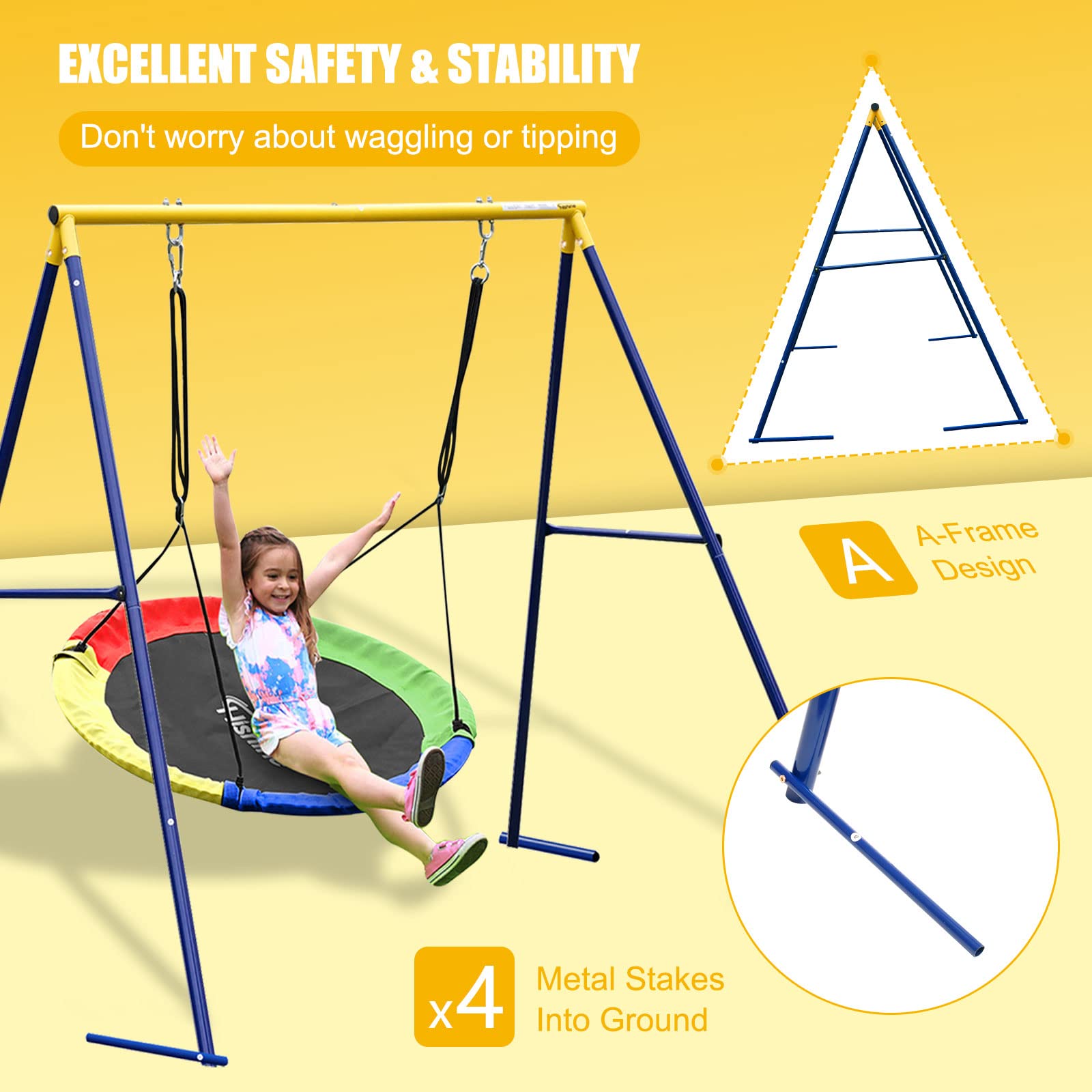 Heavy Duty Full Steel Metal Swing Stand Frame for Backyard - Blue & Yellow (Swing Not Included) | Outdoor Play Equipment for Kids, Parks & Gardens