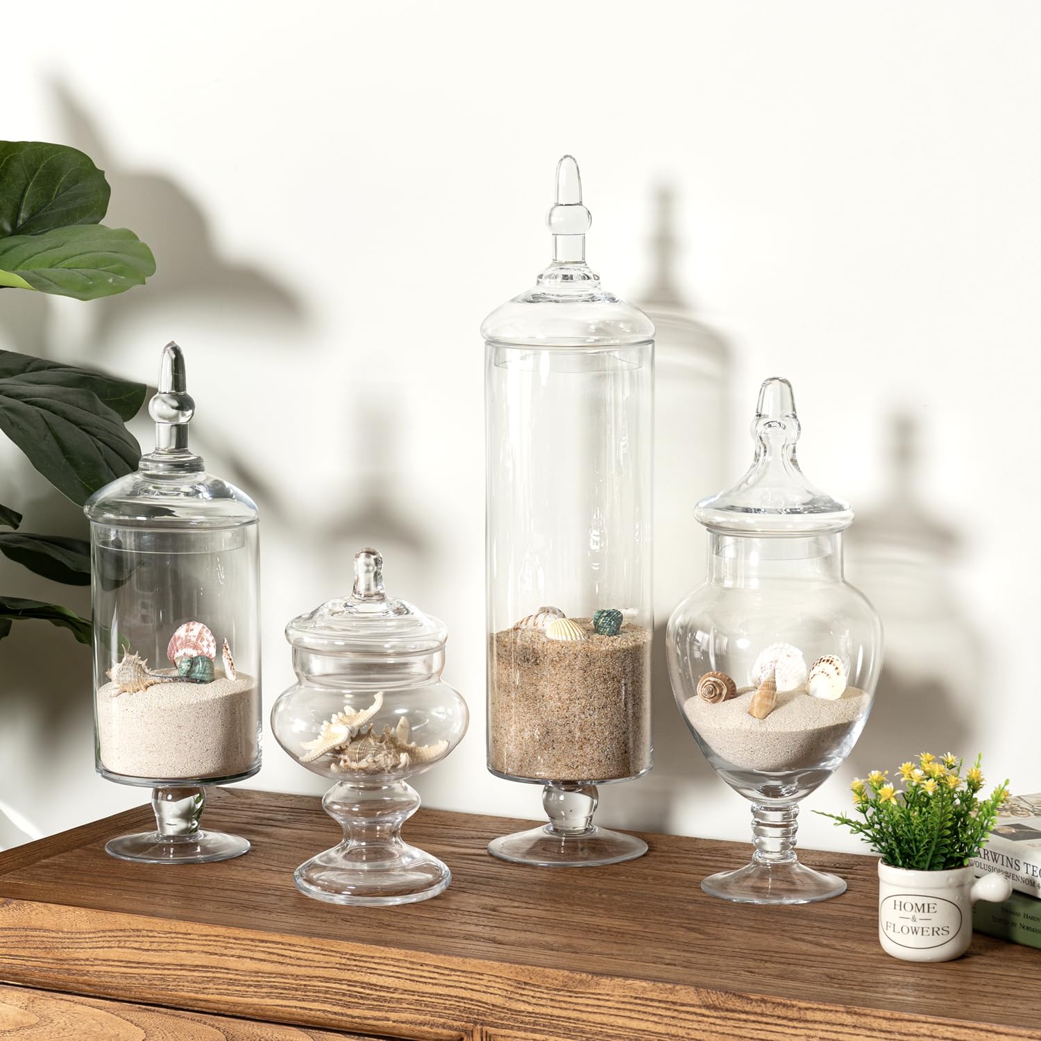 MyGift 4-Piece Clear Glass Apothecary Jar Set with Airtight Lids - Perfect for Bathroom Storage, Candy Buffet Display, Wedding Centerpiece Decor & Kitchen Pantry Organization