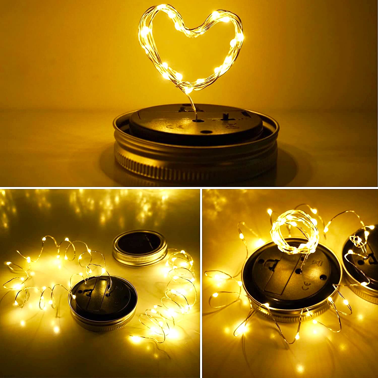 10 Pack Solar Mason Jar Light Lids - 20 LED Fairy String Lights with Hangers, Waterproof & Rust-Resistant for Outdoor Decor - Perfect for Patio, Lawn, Garden, Wedding & Lantern Lighting (Warm White)