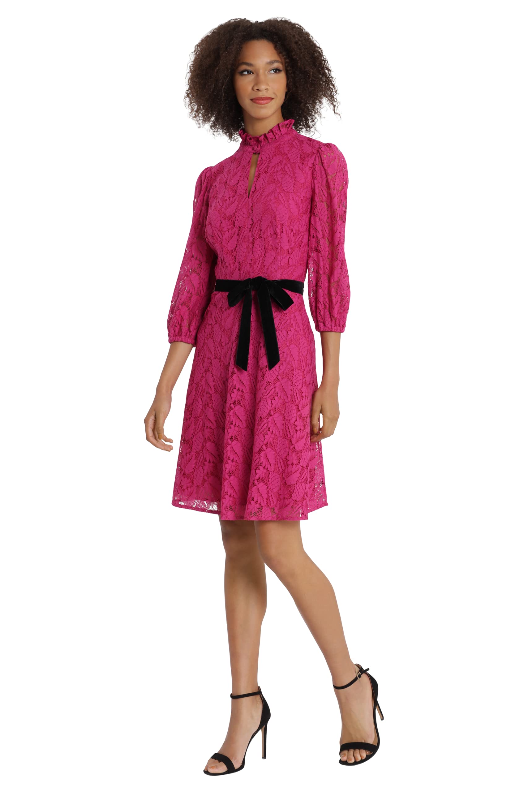 Maggy London Satin Bow Tie Lace Mini Dress for Women - Party & Evening Wear