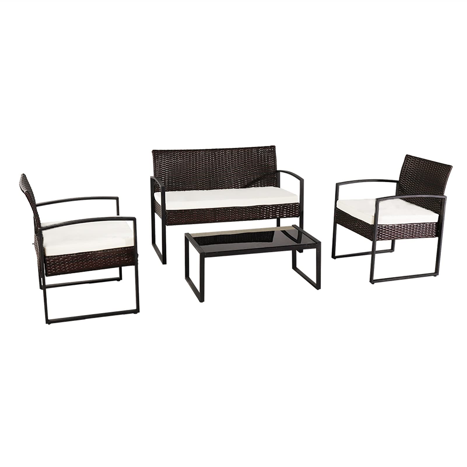 Premium 4-Piece Outdoor Rattan Wicker Patio Furniture Set with Metal Armrests - Brown All-Weather Garden Chairs for Backyard, Poolside & Terrace Relaxation