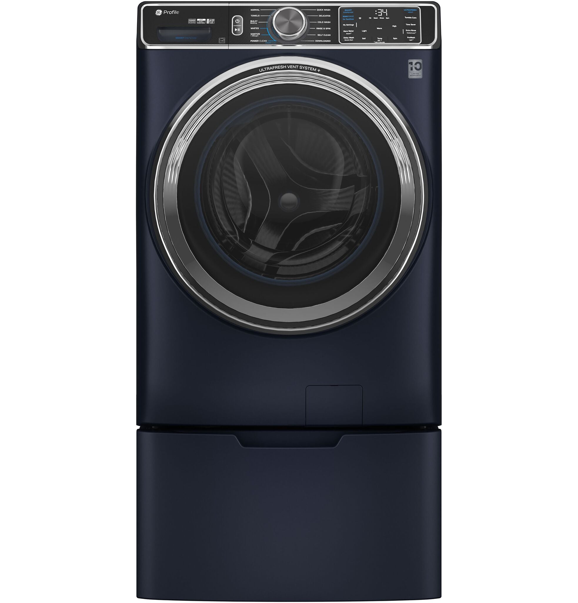 GE Profile Blue Sapphire Smart Steam Front Load Washer with SmartDispense (6.1 cu. ft) - Large Capacity Energy Efficient Laundry Machine for Home & Family - Perfect for Stubborn Stains, Baby Clothes & Heavy Loads