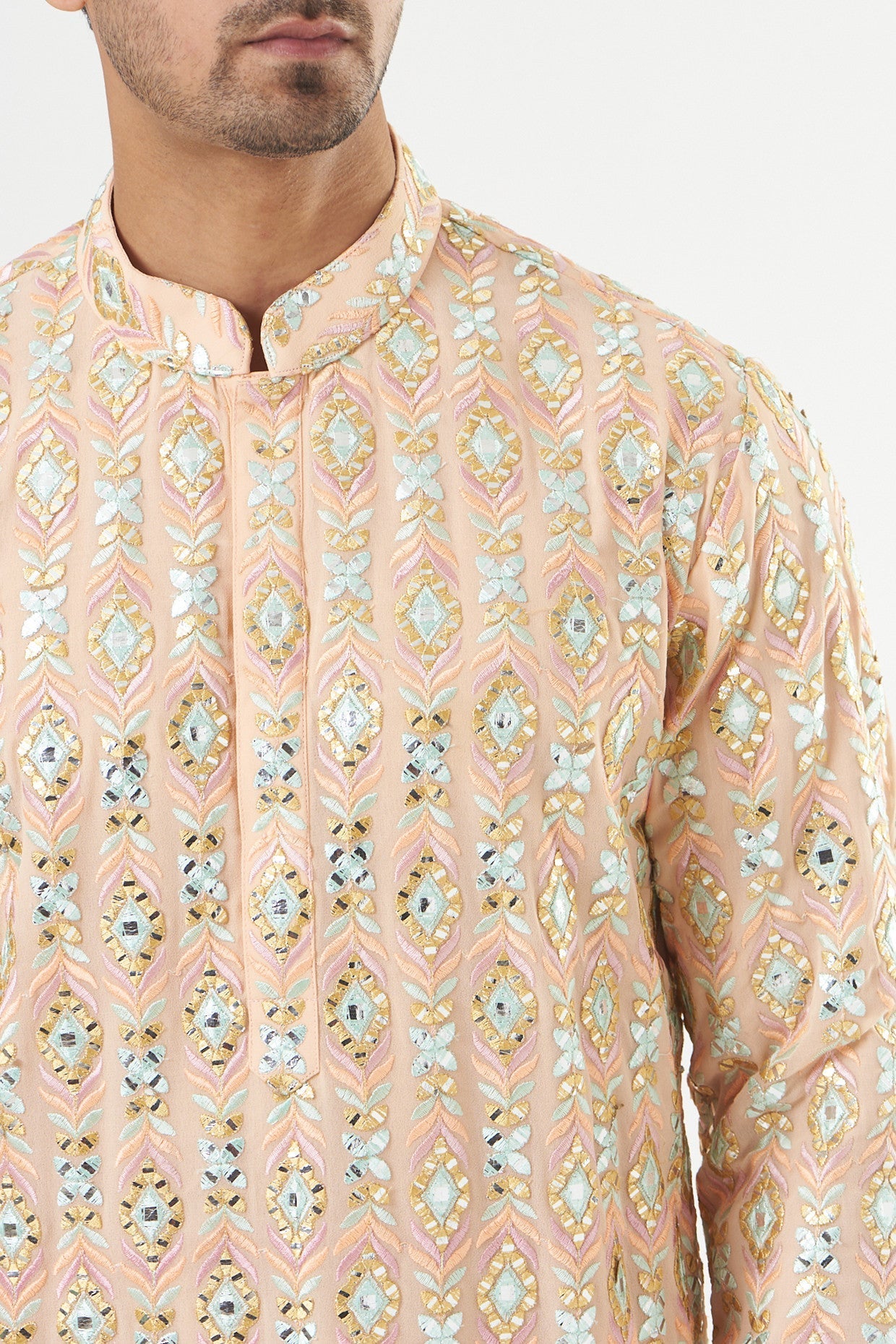 Elegant Peach Georgette Embroidered Kurta for Women - Traditional Indian Tunic Top for Festivals, Weddings & Special Occasions