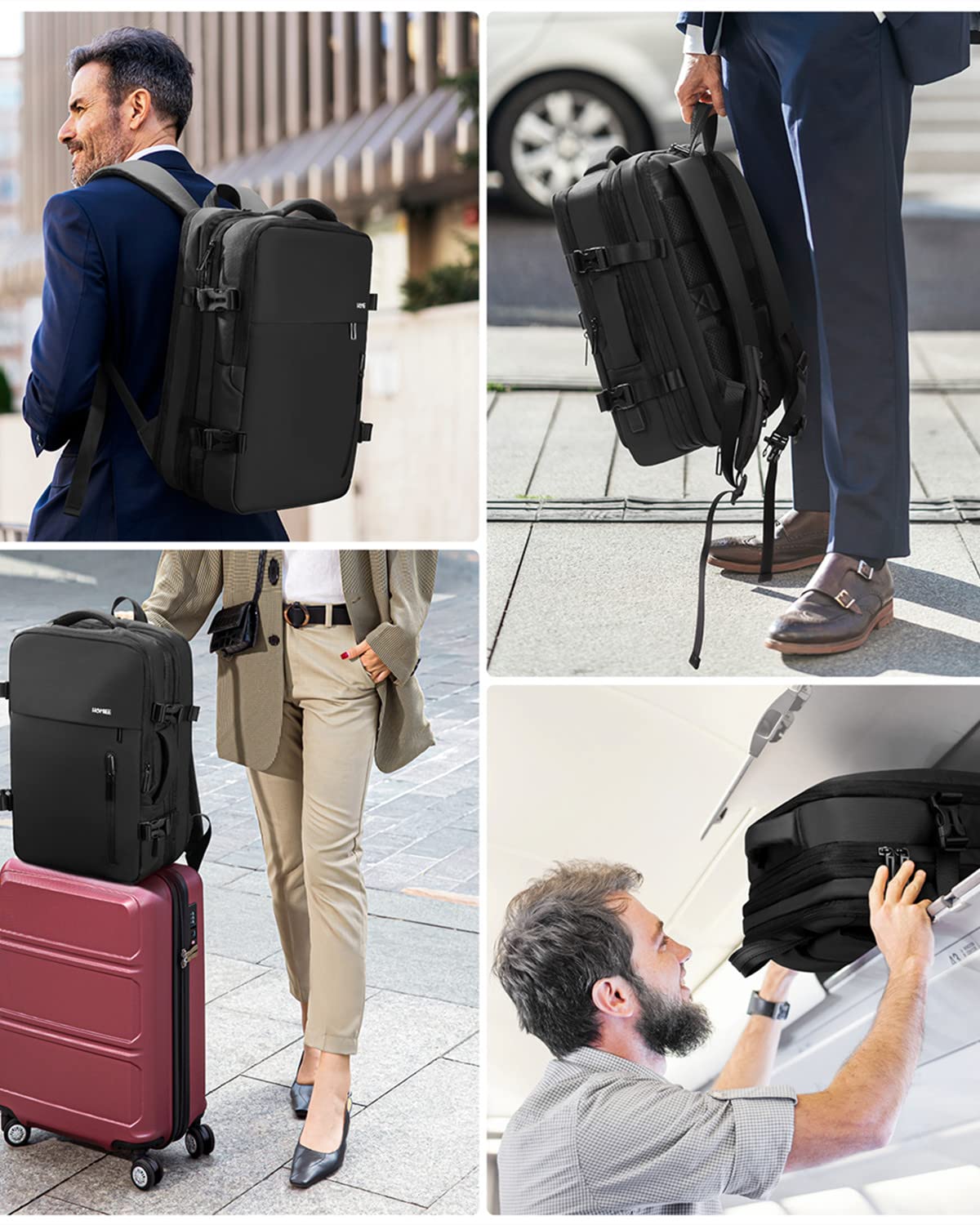 HOMIEE 40L Expandable Waterproof Laptop Backpack for Business Travel - Flight Approved Carry-On Backpack Fits 15.6 Inch Laptop, Large Capacity Anti-Theft Travel Backpack (Black) - Perfect for Business Trips, Commuting & Airplane Travel