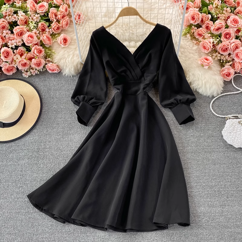 Elegant V-Neck Long Sleeve Chiffon Dress for Women - Fall Fashion, Party & Wedding Guest Outfit