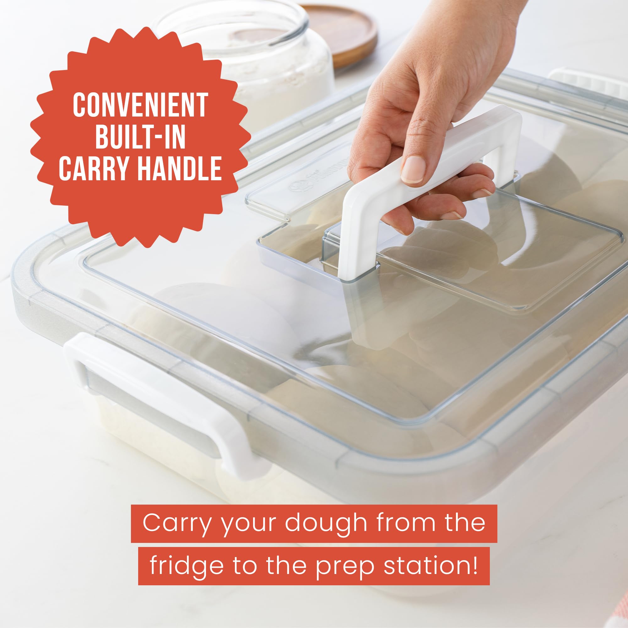 Chef Pomodoro Large Pizza Dough Proofing Box with 2 Trays & Lids - 17.3 x 13.4 Inch Dough Container for 6-8 Balls | Heavy Duty Pizza Dough Riser with Carry Handle | Perfect for Home Baking, Pizzerias & Commercial Kitchens (Grey)