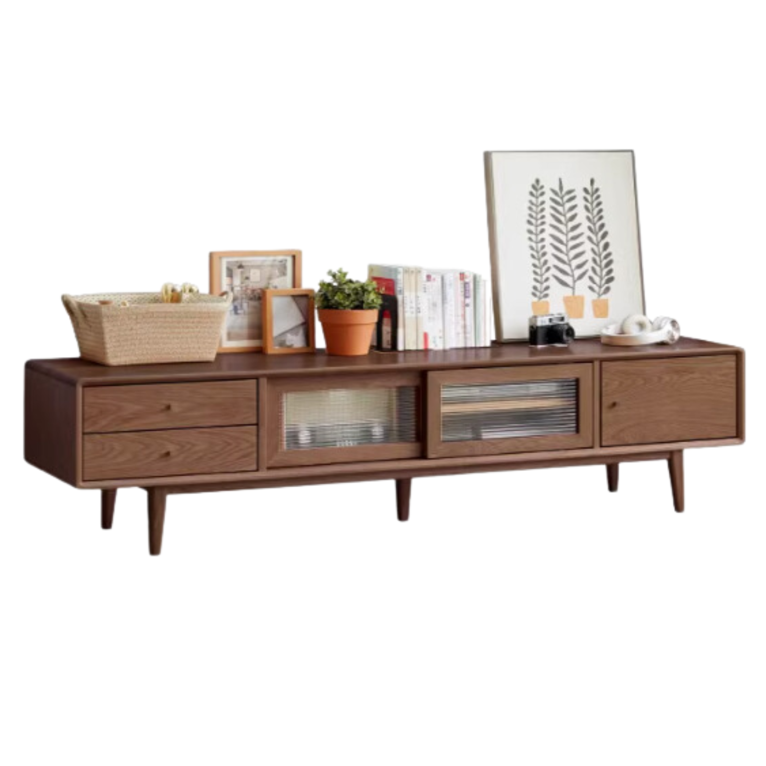 Solid Oak Wood TV Stand with Sliding Doors - Modern Entertainment Center for Living Room, Bedroom & Home Theater