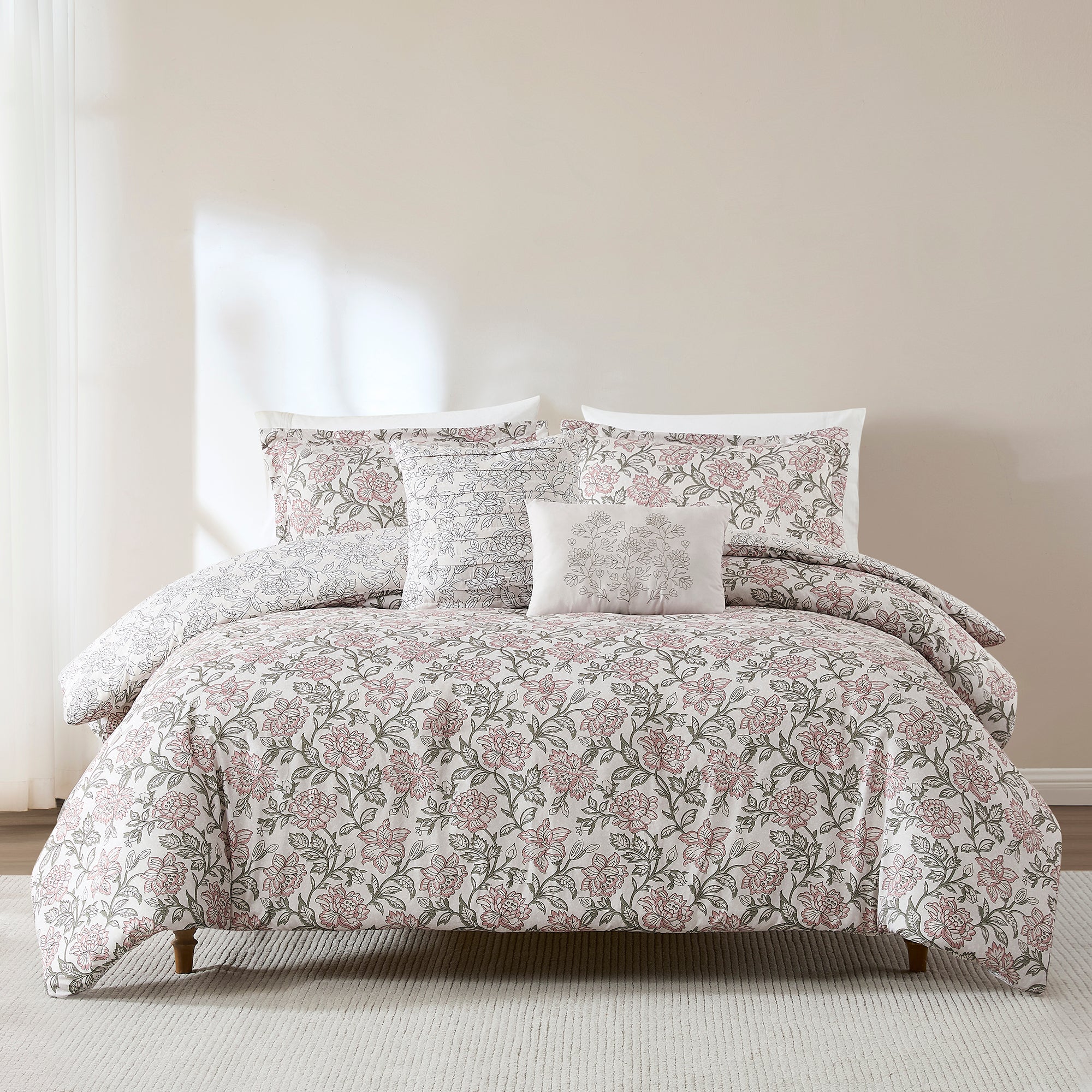 Zara Floral Block Reversible Comforter 5-Piece Bedding Set | Soft & Breathable Duvet Cover with Pillowcases | Perfect for Master Bedroom, Guest Room & Dorm Decor