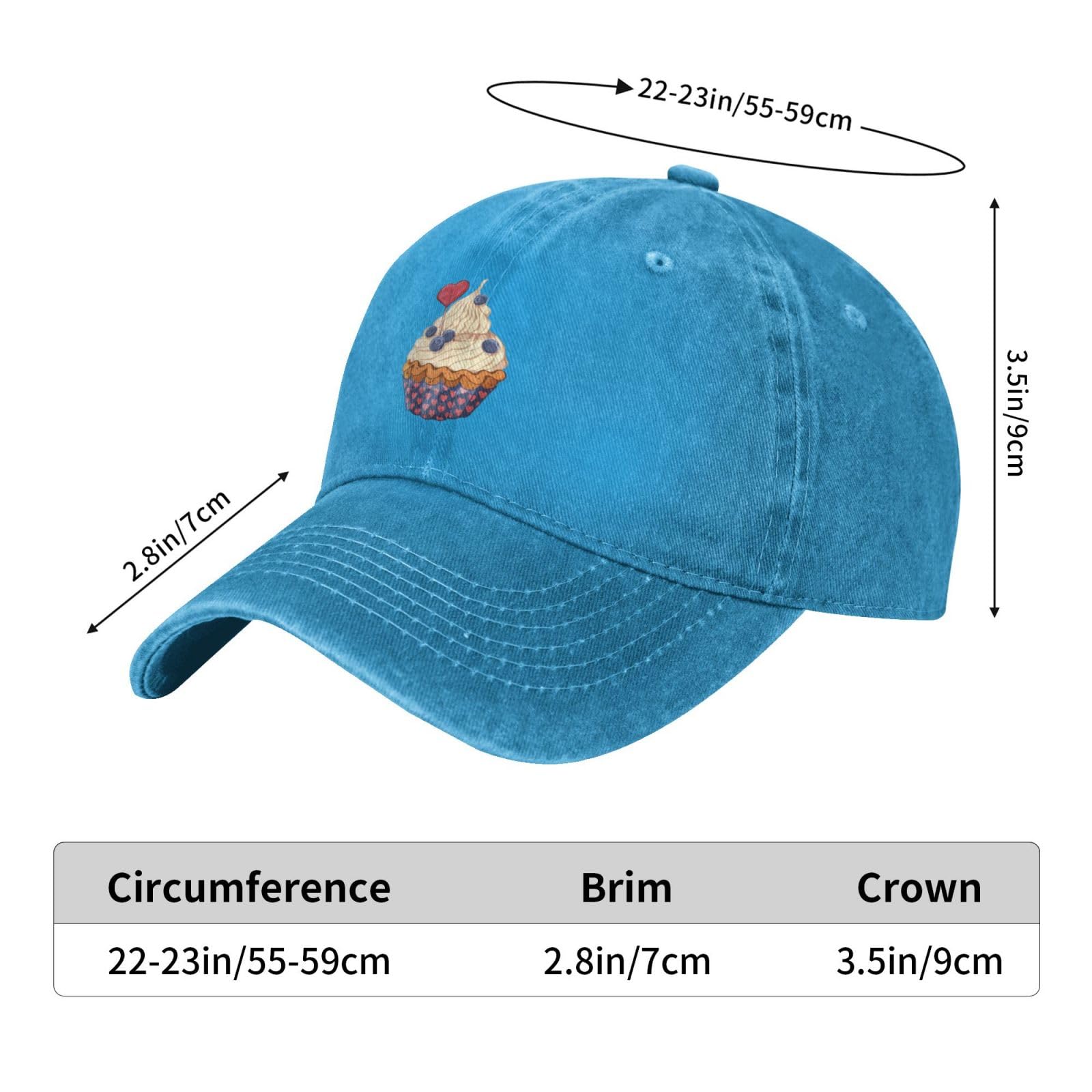 Blueberry Cupcake Baseball Cap for Men & Women - Soft Denim Trucker Dad Hat with Creamy Design - Perfect for Casual Wear, Outdoor Activities & Gifts