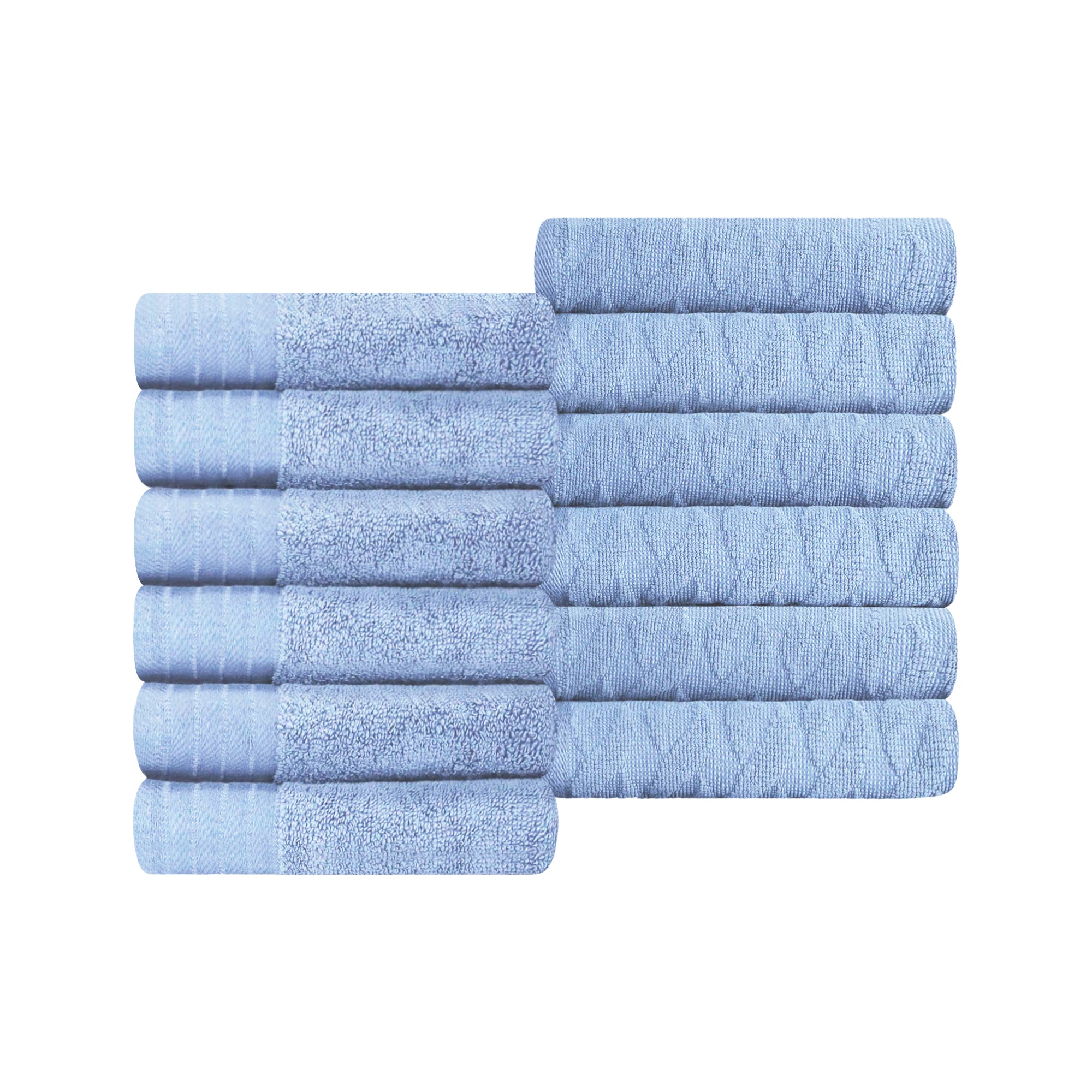 Premium 12-Piece Turkish Cotton Face Towel Set - Jacquard Herringbone & Solid Design | Soft Bath Towels for Spa, Gym, Travel & Luxury Home Use
