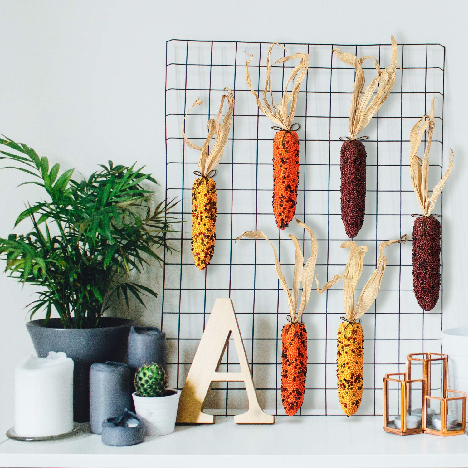 6 Pack Artificial Corn Decorations - Indian Corn Design for Fall Harvest, Thanksgiving, and Home Decor