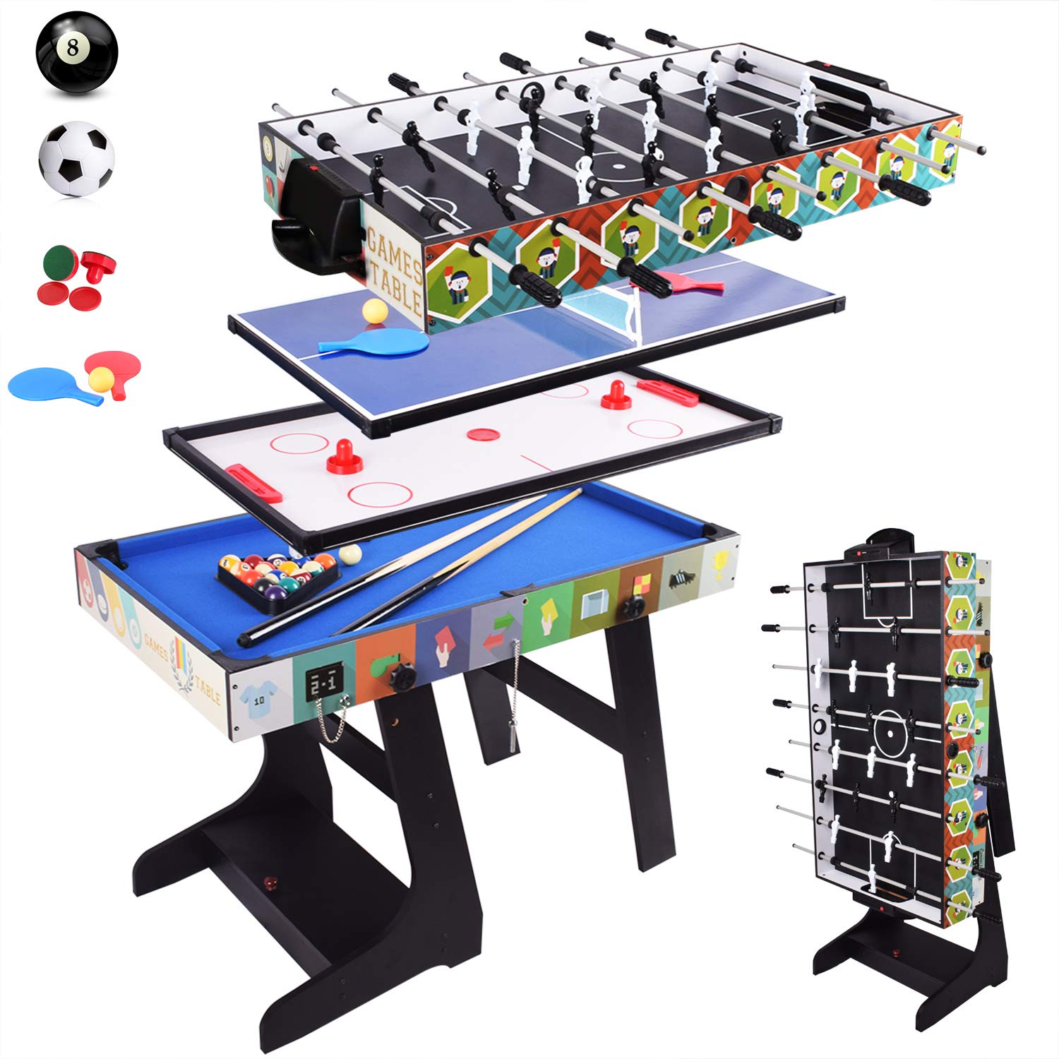 4-in-1 Multi-Game Table - 4FT Folding Pool, Air Hockey, Ping Pong & Foosball Table with Storage | Perfect for Game Rooms, Basements & Family Entertainment