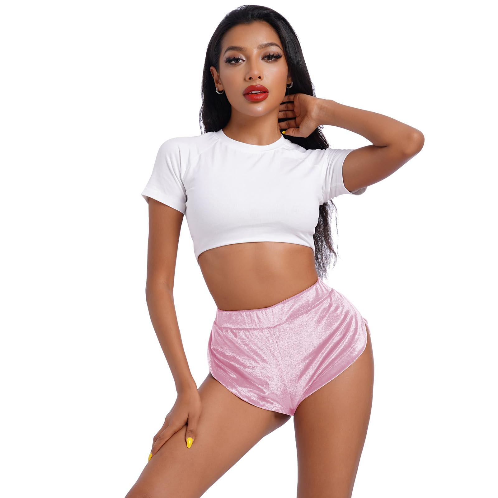 Women's High Waist Velvet Yoga Shorts - Sexy Pole Dance & Gym Workout Hot Pants - Activewear Slim Fit Booty Shorts for Rave & Fitness | Perfect for Yoga, Dance Classes & Nightclub Outfits