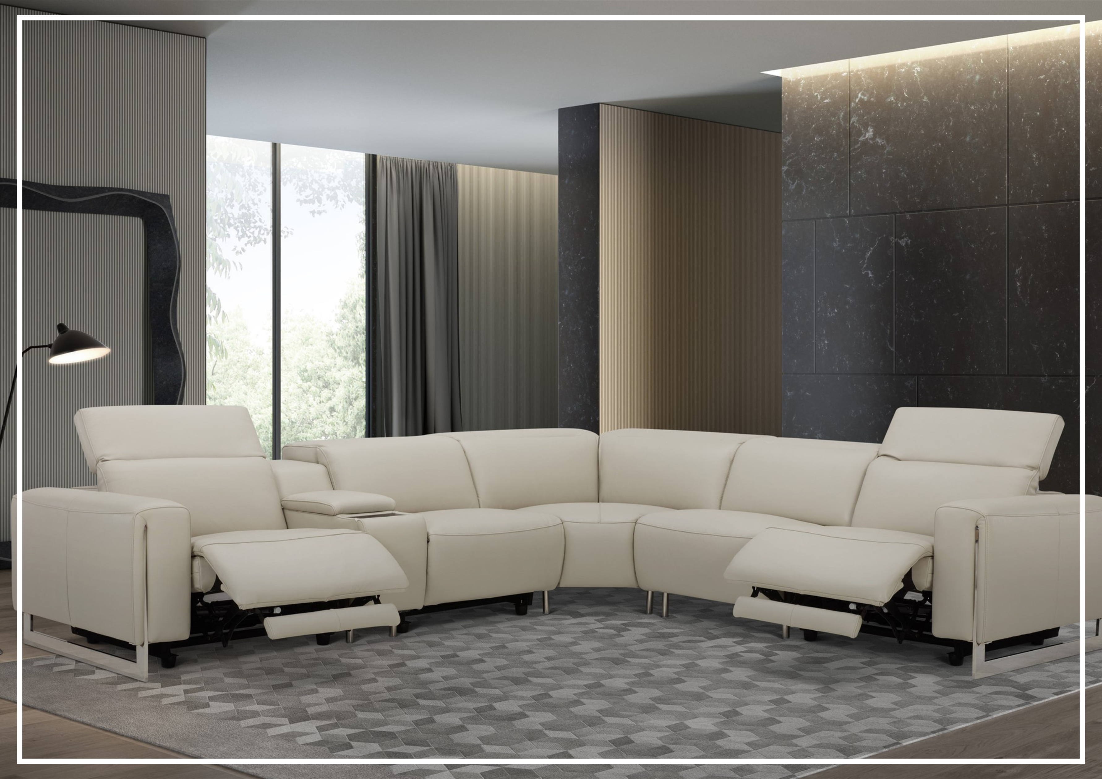 Gio Italia Picasso 6-Piece Motion Recliner Sectional Sofa Set with Power Recline & Cup Holders - Modern L-Shaped Living Room Furniture for Home Theater & Family Gatherings