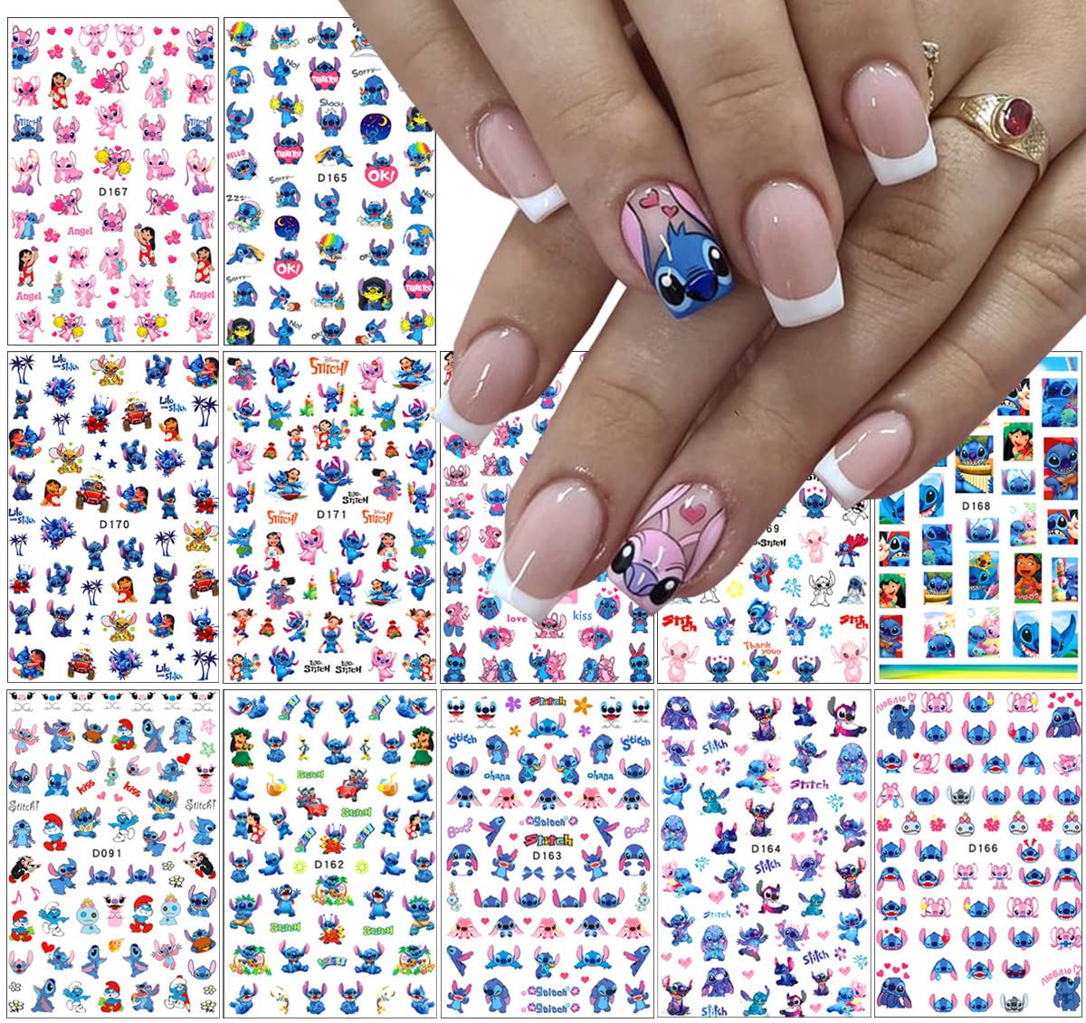 Cute Cartoon 3D Self-Adhesive Nail Art Stickers - 12 Sheets DIY Nail Decals for Girls & Women | Perfect for Parties, Weddings, and Everyday Nail Decorations
