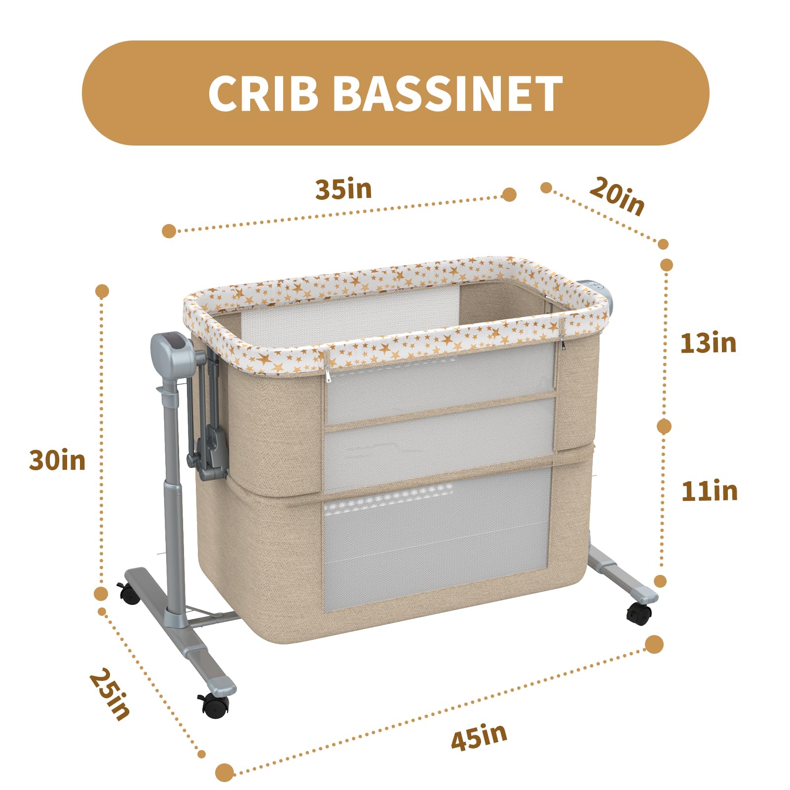 Electric Rocking Bassinet for Baby - 6-in-1 Portable Bedside Sleeper with Remote Control, 3-Speed Swing & Wheels - Newborn Crib for Co-Sleeping (Khaki) | Perfect for Nursery, Bedroom & Travel Use