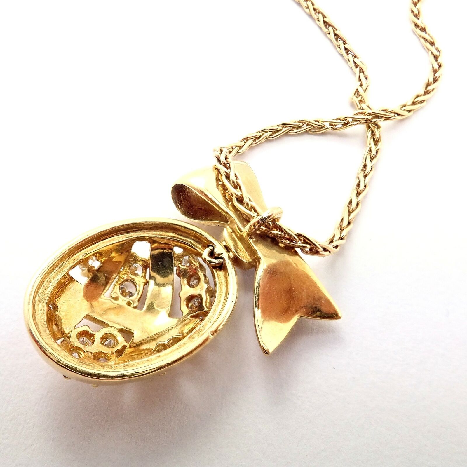 Authentic Christian Dior 18k Yellow Gold Lapis Diamond Egg Pendant Necklace - Luxury Jewelry Gift for Women, Perfect for Weddings & Special Occasions