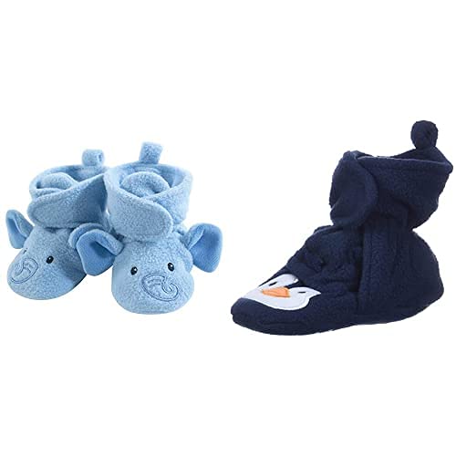 Hudson Baby Fleece Booties 2-Pack - Blue Elephant Navy Penguin - 18-24 Months for Winter Warmth
