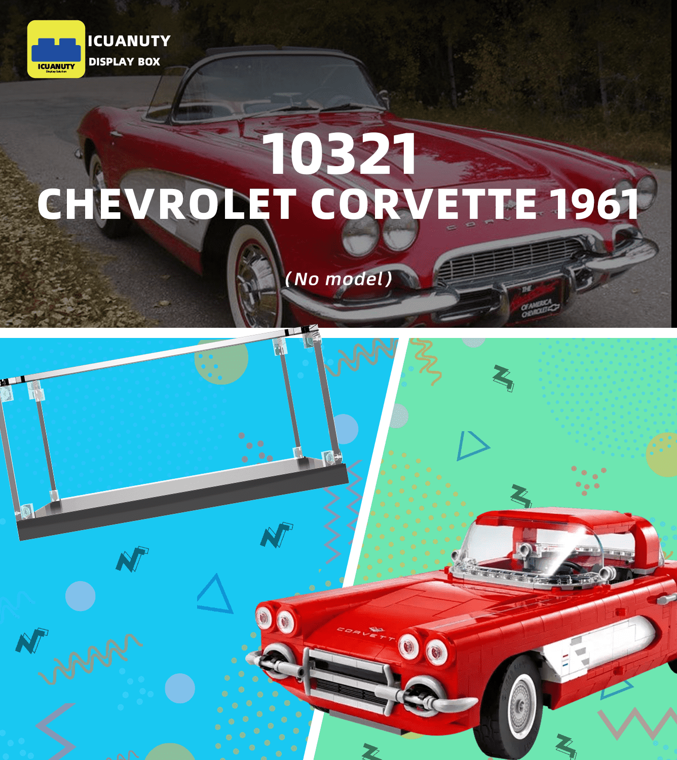 Lego Creator Chevrolet Corvette 10321 Display Case - Clear Acrylic Showcase for Lego Car Models | Perfect for Home Decor, Office Display & Collector's Showcase