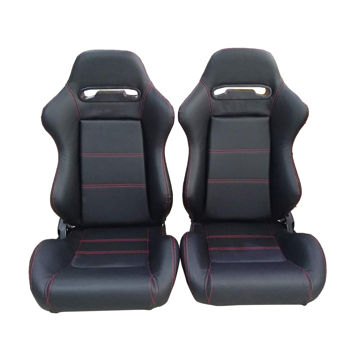 Motorhot 2-Piece Black PVC Leather Racing Bucket Seats - Universal Fit Front Car Seats with Single Regulator & Double Slide Mechanism - Perfect for Sports Cars, Drifting & Performance Driving