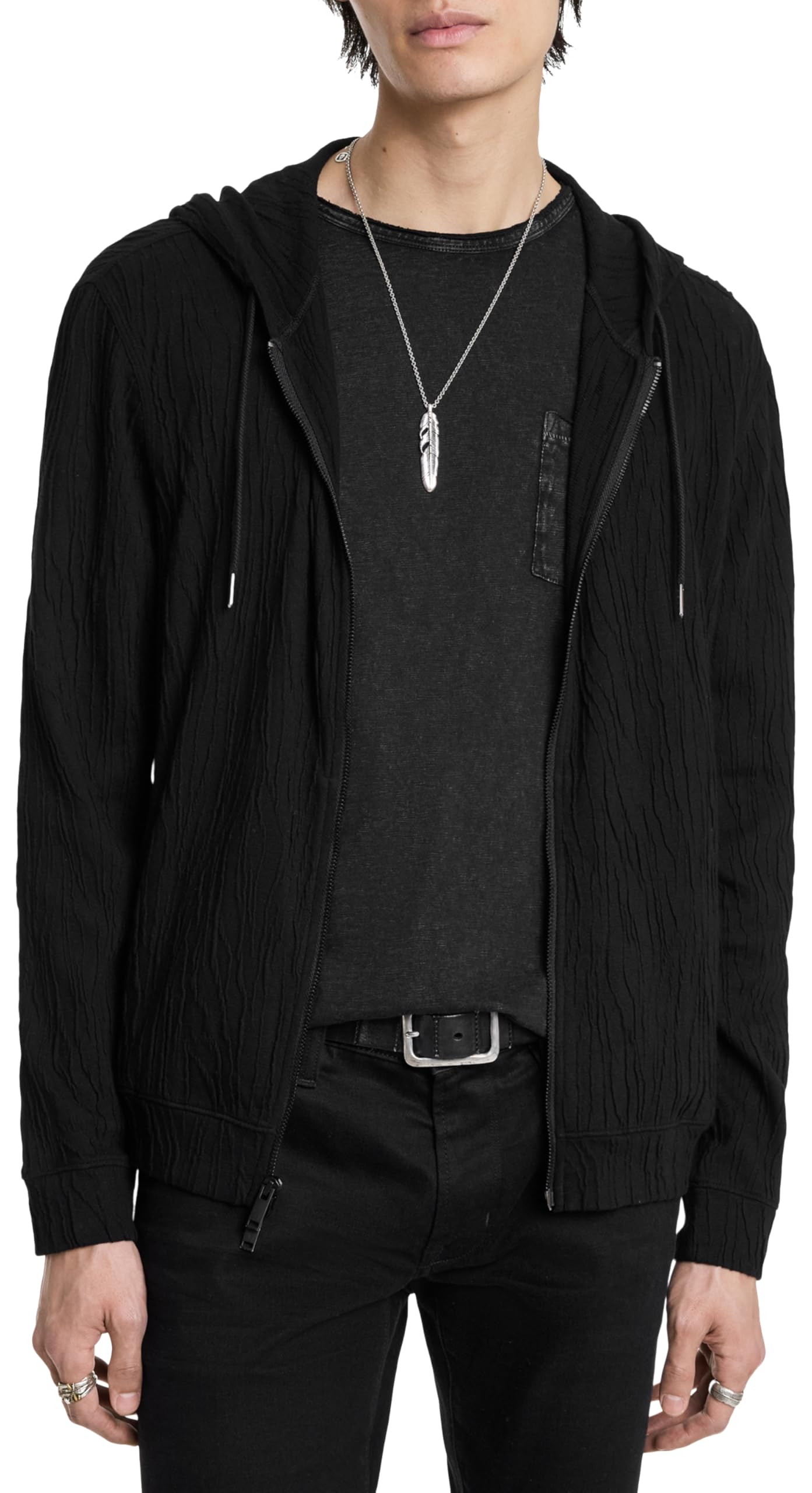 John Varvatos Men's Ihsan Zip Hoodie - Stylish & Comfortable Zip-Up Hoodie for Casual Wear & Outdoor Activities